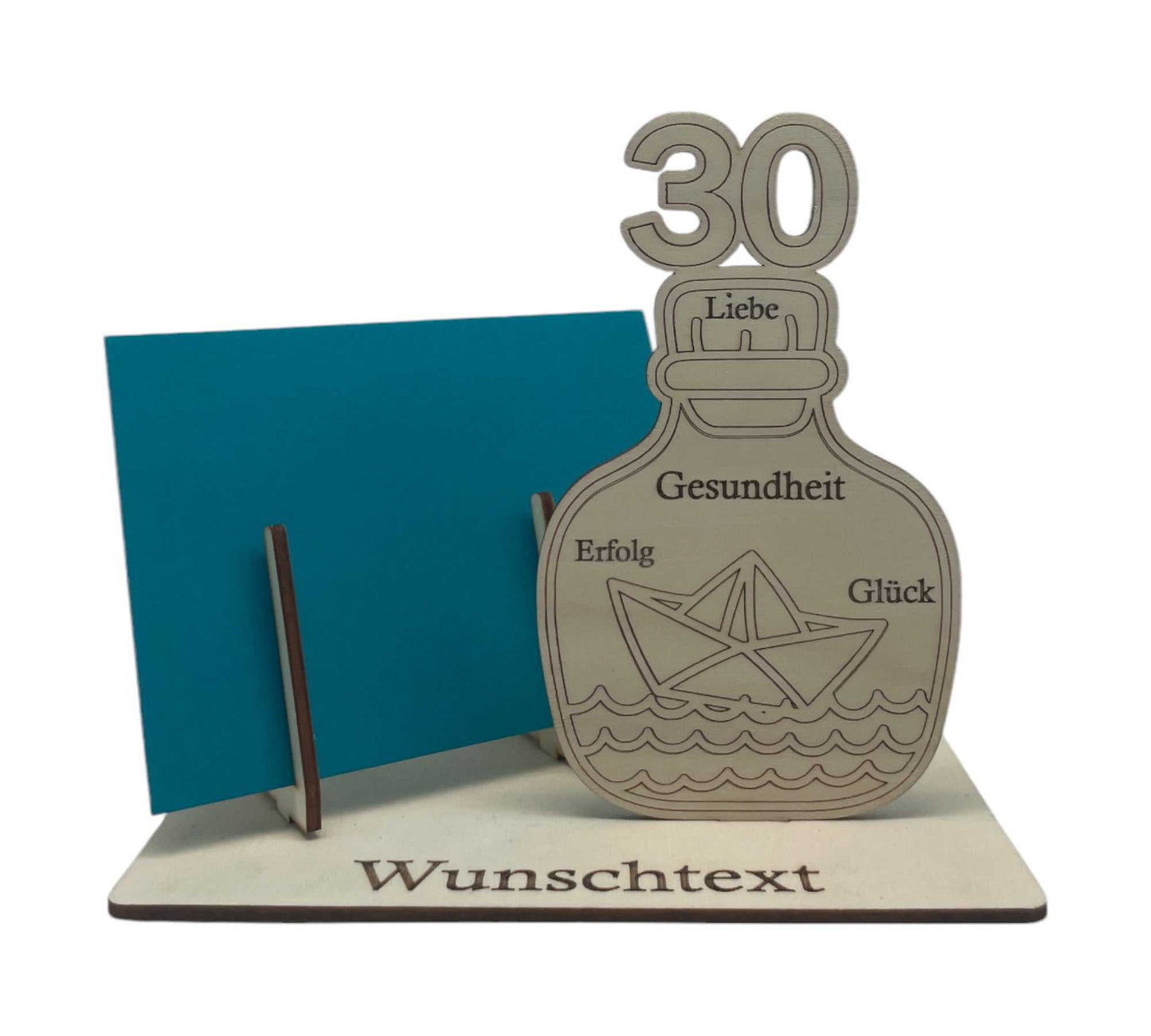 30. Geburtstag – kreative Geldgeschenk-Verpackung mit stilvollem Flaschen-Motiv und individueller Gravur.