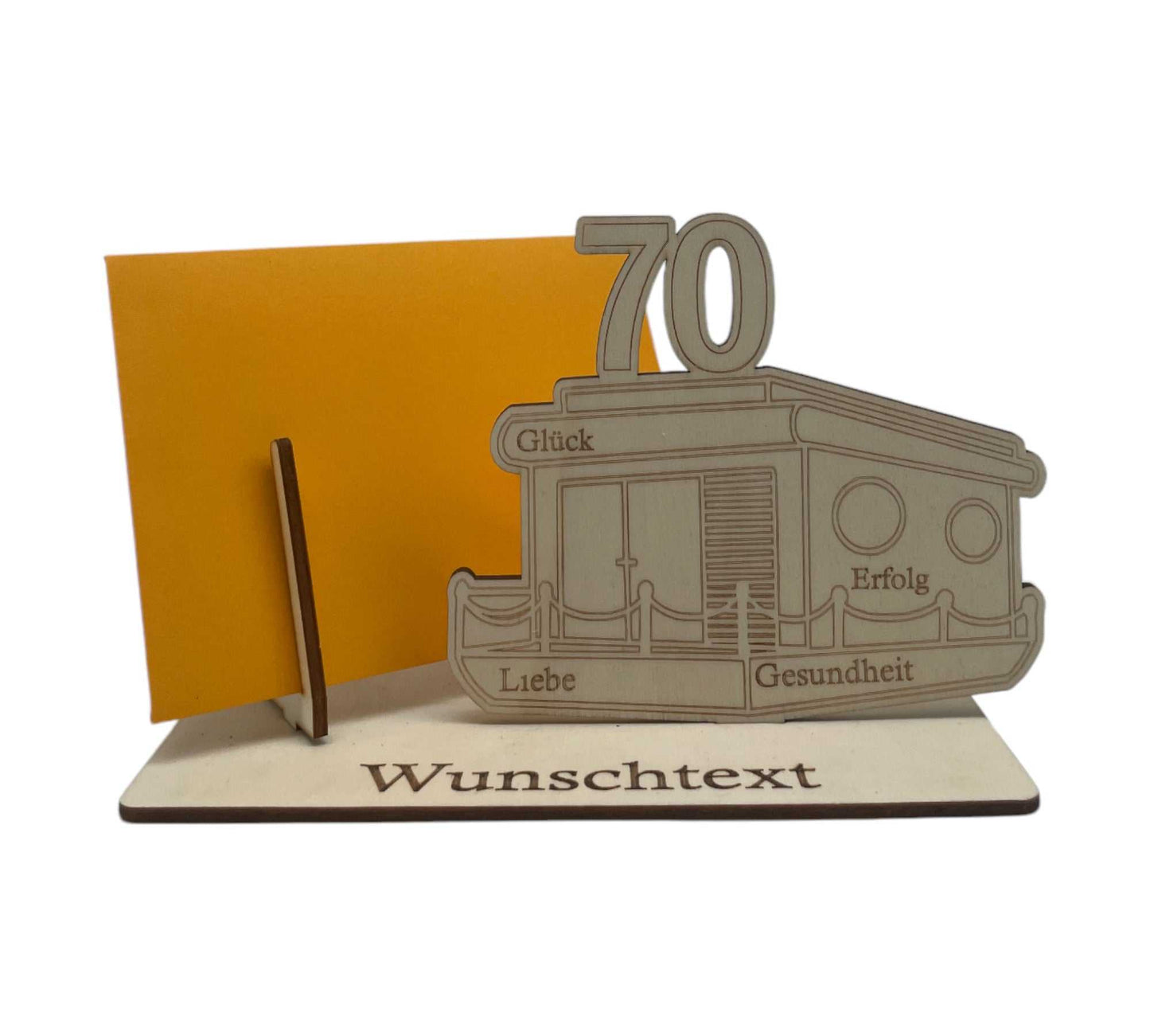 70. Geburtstag – kreative Geldgeschenk-Verpackung mit Hausboot-Motiv für eine besondere Geschenkidee mit Meeresflair.