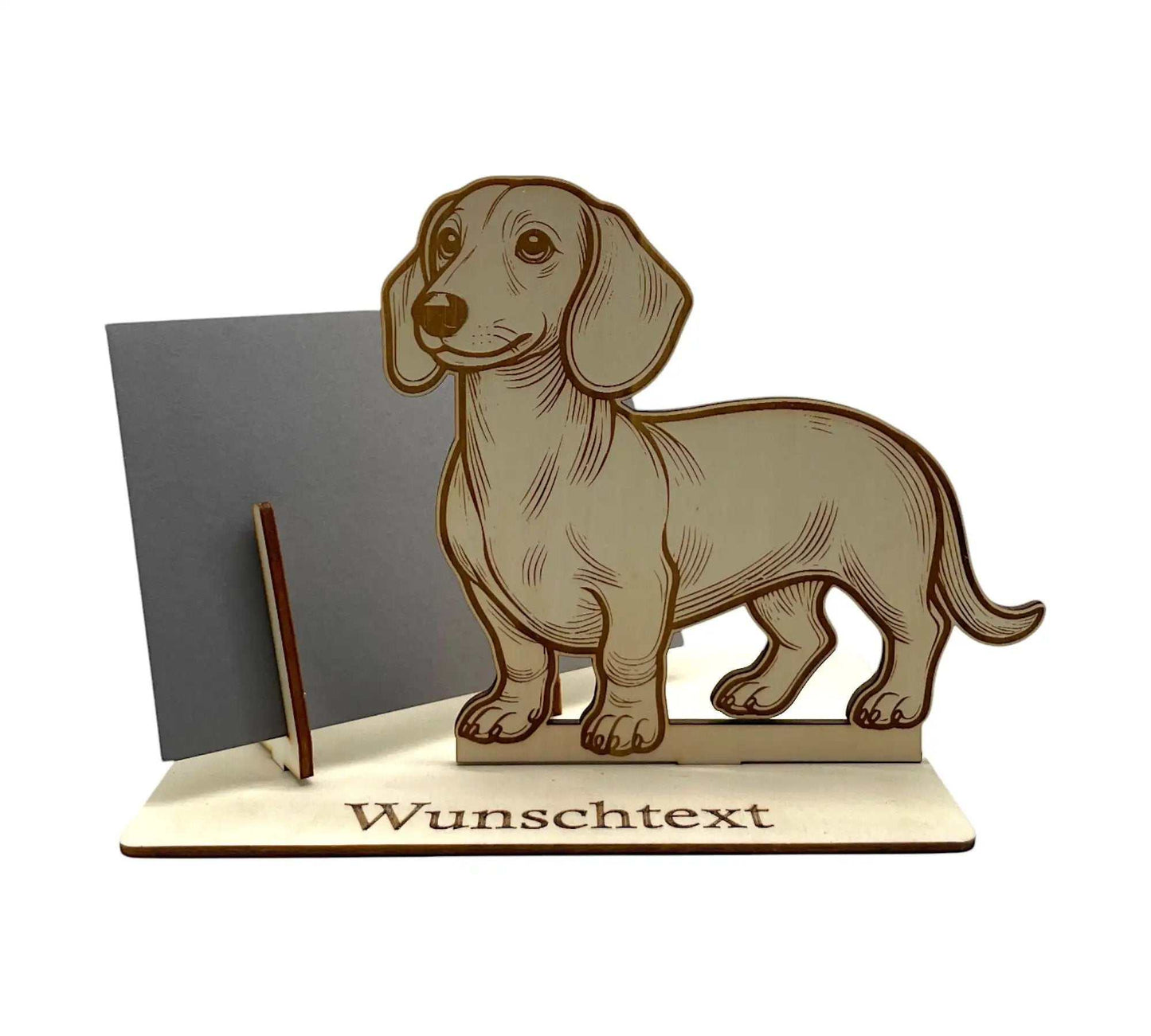 Dackel-Gutscheinverpackung aus Holz – Stilvoll Gutschein verpacken für Tierfreunde. Mit Gravur personalisierbar, perfekt für besondere Anlässe.