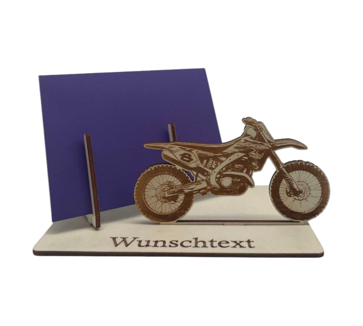 Personalisierte Gutscheinverpackung mit Dirtbike-Holzgravur