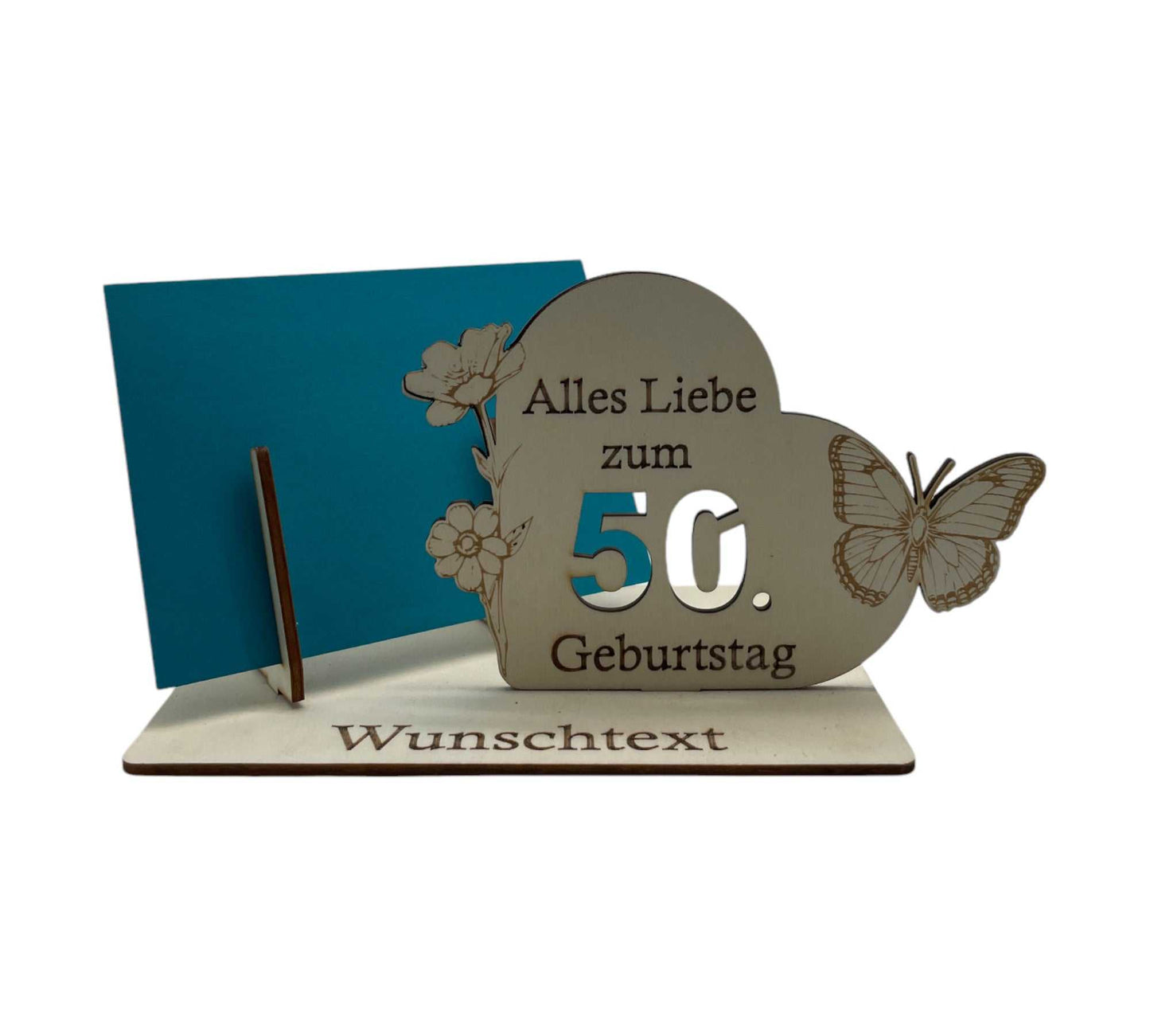 Geldgeschenk 50. Geburtstag mit Herz und Schmetterling