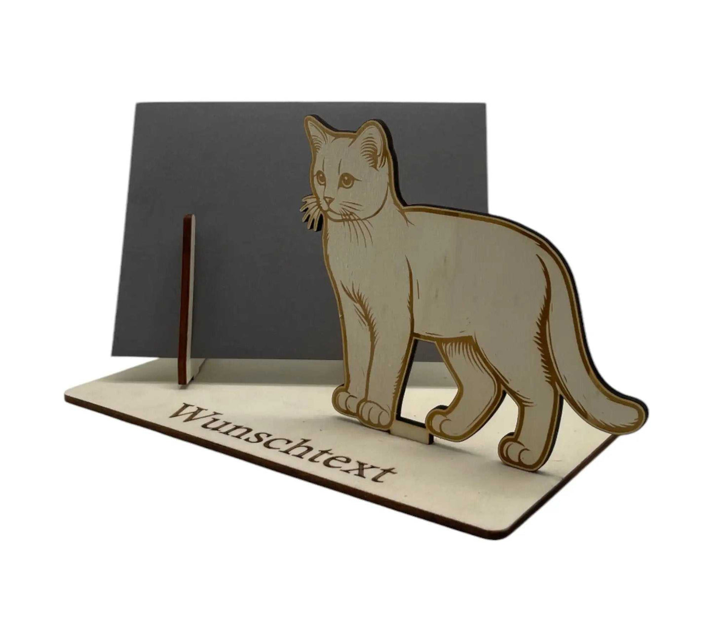 Geldgeschenke verpacken – stilvolle Gutscheinverpackung aus Holz mit Katzen-Motiv, personalisierbar für jeden Anlass.