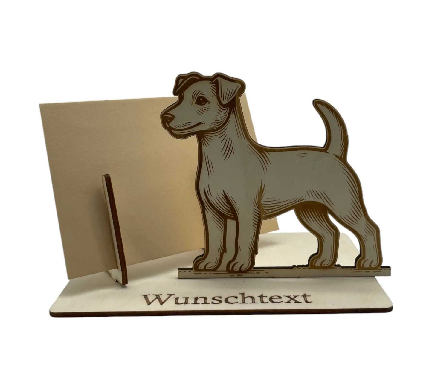 Gutscheinhalter aus Holz mit Jack Russell Terrier-Motiv – Gutschein verpacken für Tierfreunde, mit Wunschgravur personalisierbar.