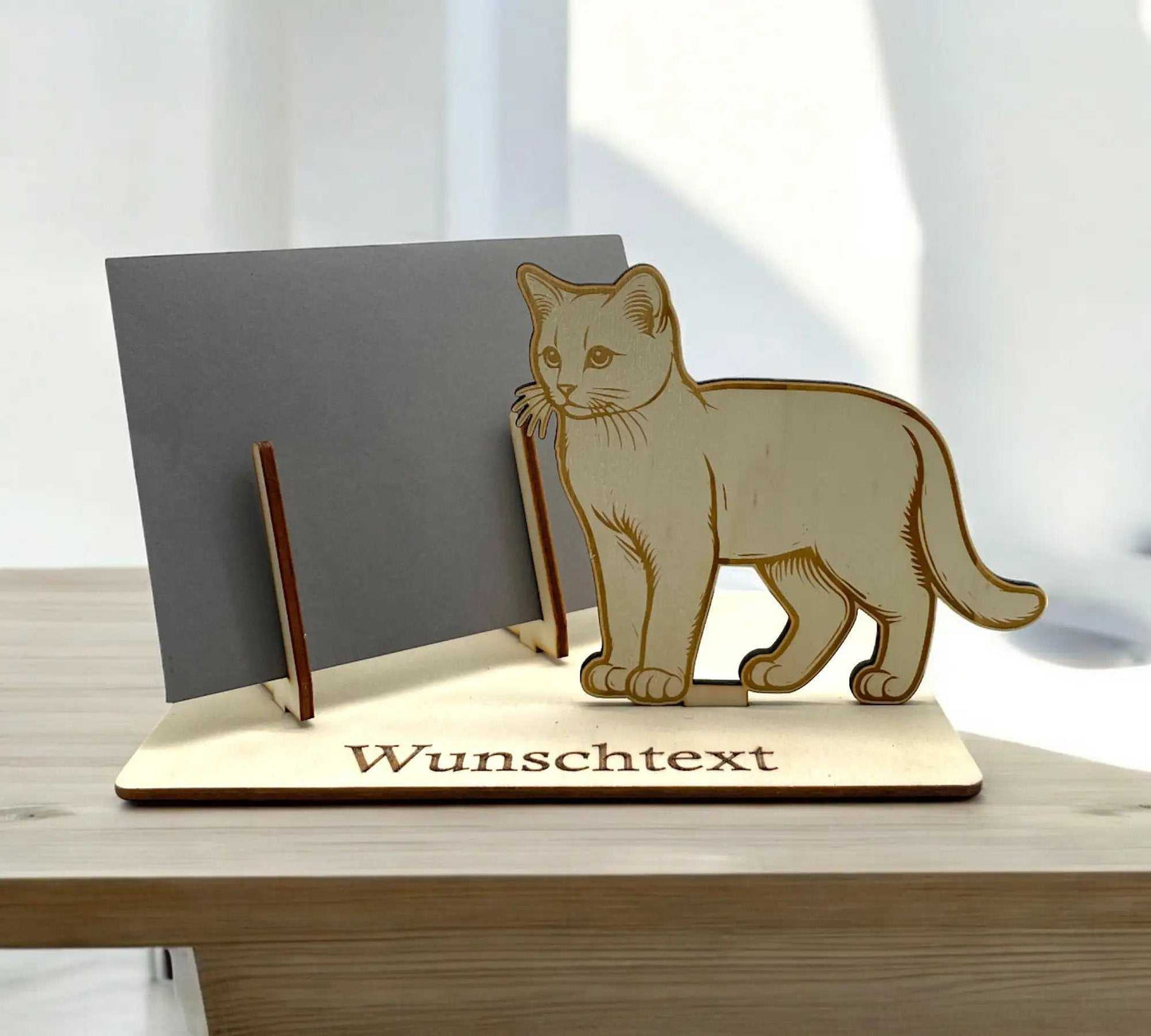 Gutschein verpacken – Holz-Gutscheinverpackung mit liebevollem Katzen-Motiv. Perfekt für Katzenfreunde und individuelle Geldgeschenke.