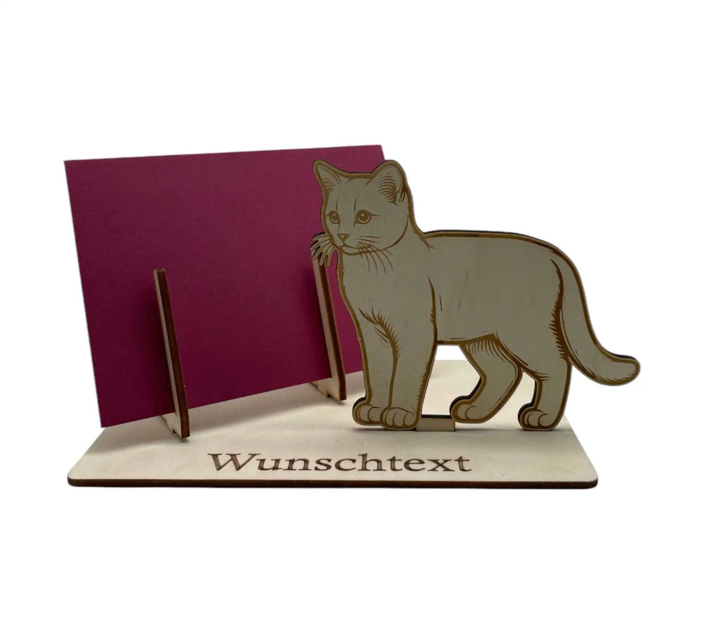Gutschein verpacken mit kreativem Katzen-Motiv aus Holz – ideal für besondere Anlässe und individuelle Geschenkideen.