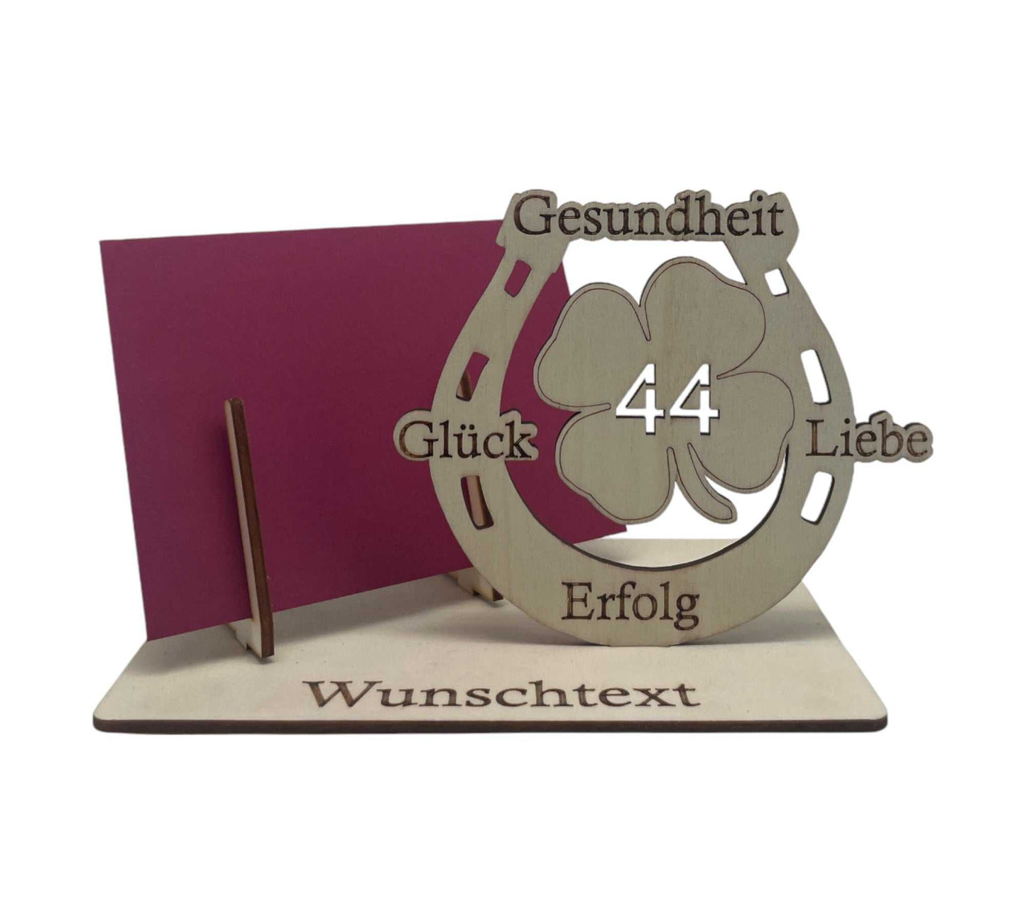Besondere Gutscheinverpackung für den 44. Geburtstag – kreatives Hufeisen-Motiv mit individueller Wunschgravur.