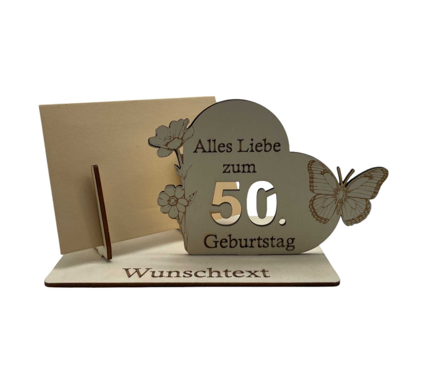 Gutscheinverpackung 50. Geburtstag Herz mit Blumenmotiv