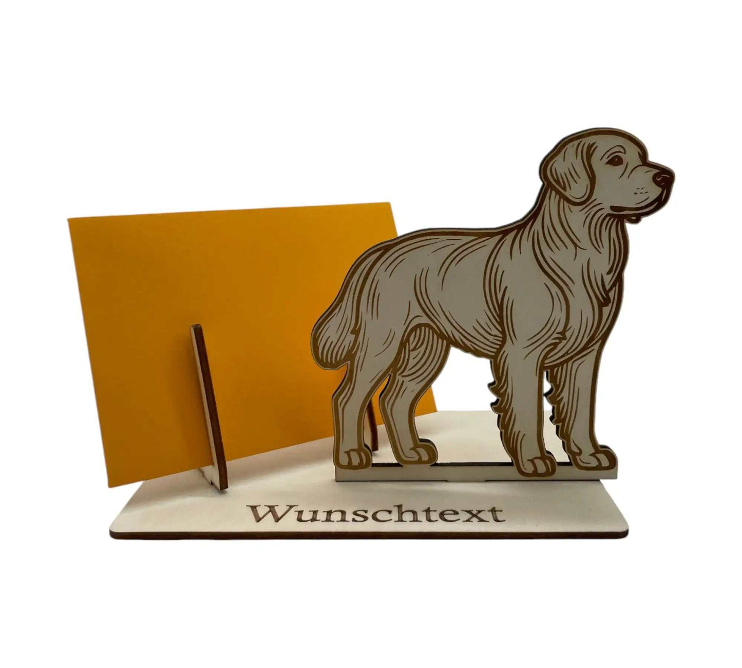 Golden Retriever-Gutscheinverpackung aus Holz – Gutschein verpacken für Tierliebhaber und Hundefans. Personalisiert mit Namen und Text.