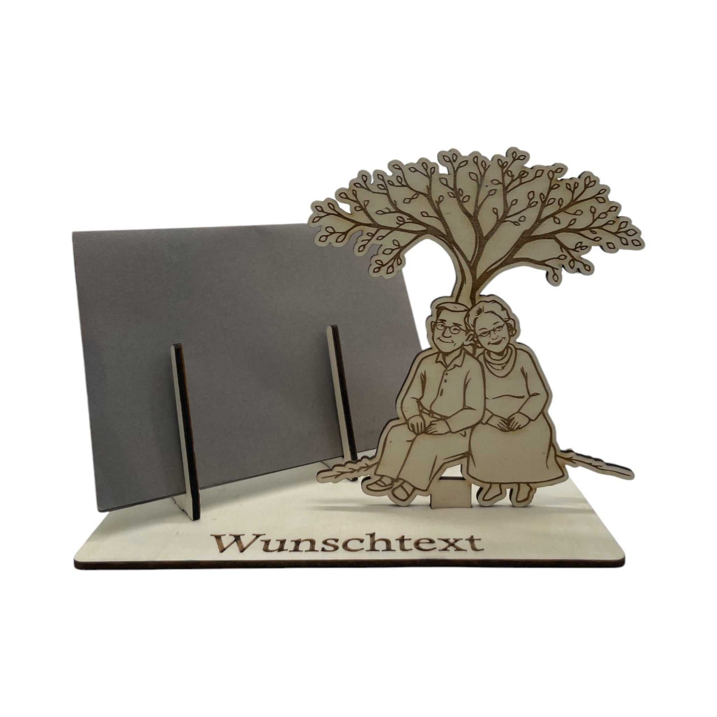 Holz-Gutscheinverpackung mit Paar-Motiv unter einem Baum – perfekte Geschenkidee für Geldgeschenke oder Dankesgutscheine.