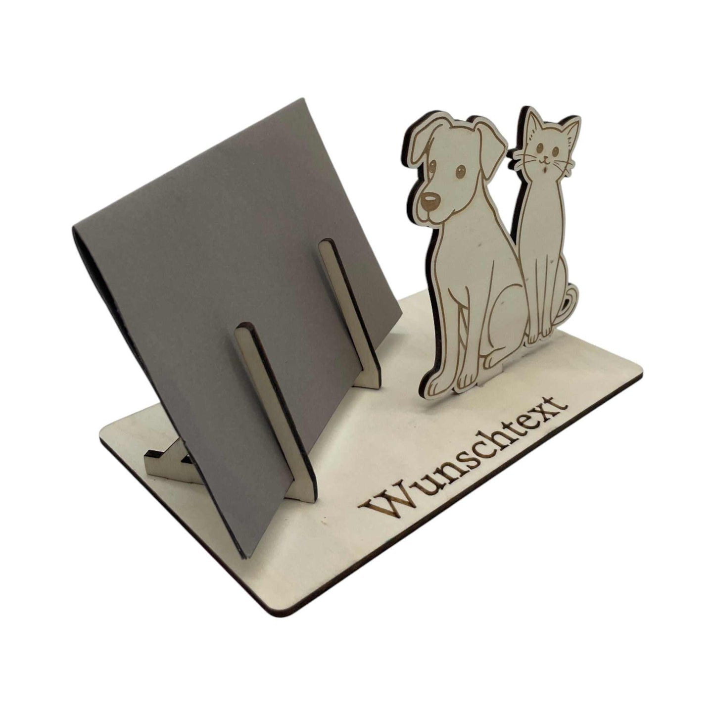 Gutschein verpacken leicht gemacht: Holz-Gutscheinverpackung mit Hund- und Katzen-Motiv, ideal für Haustierfreunde. Mit Wunschgravur personalisierbar.