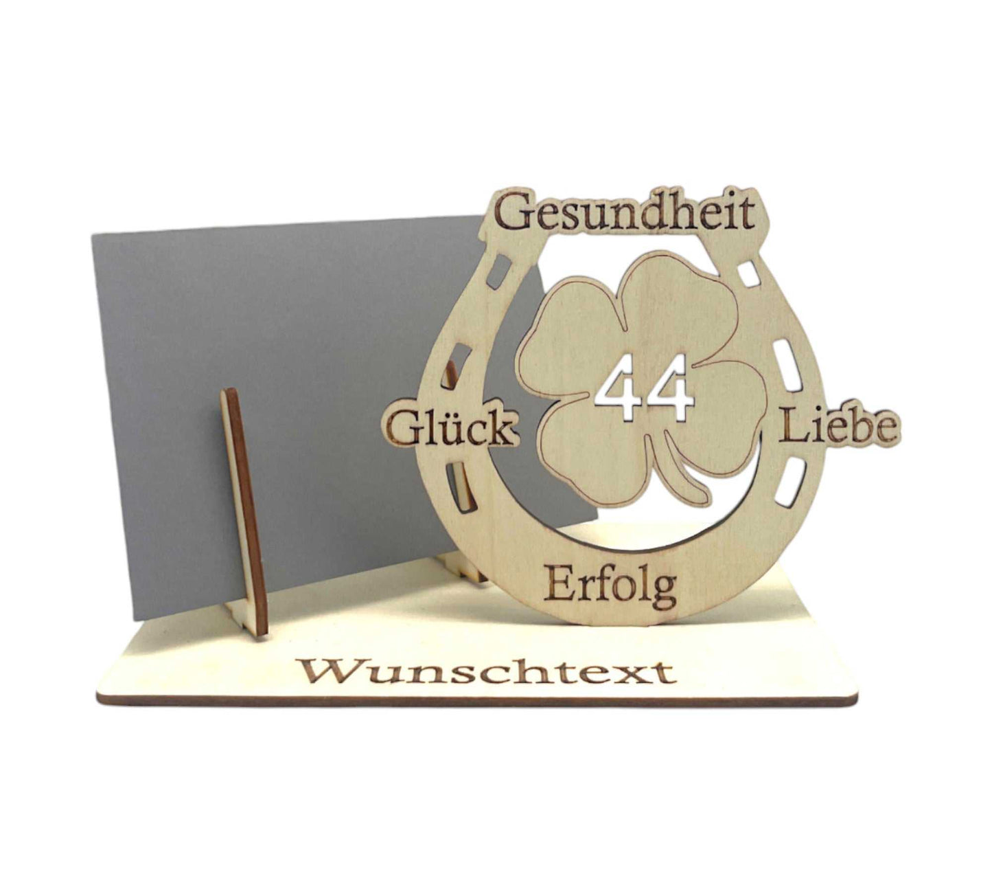 Personalisierte Gutscheinverpackung für den 44 Geburtstag – stilvolles Hufeisen-Design mit individueller Gravur für eine besondere Geschenkidee.