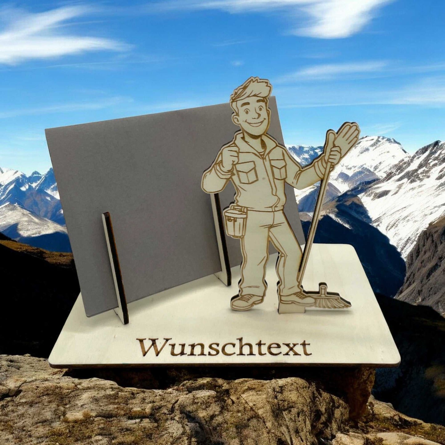 Gutscheinhalter mit lustigem Handwerker-Motiv aus Holz