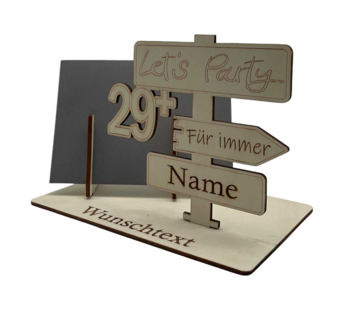 Individuelle Geschenkverpackung für den 30 Geburtstag – lustiges Wegweiser-Design mit Wunschgravur für ein kreatives Geldgeschenk.
