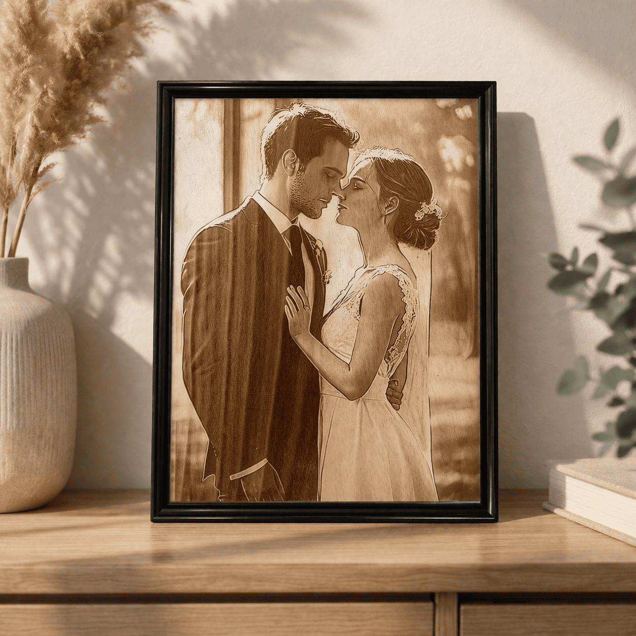 holz gravur bild mit eigenem foto personalisiertes wandbild aus pappelsperrholz mit natürlicher struktur und optionalem rahmen