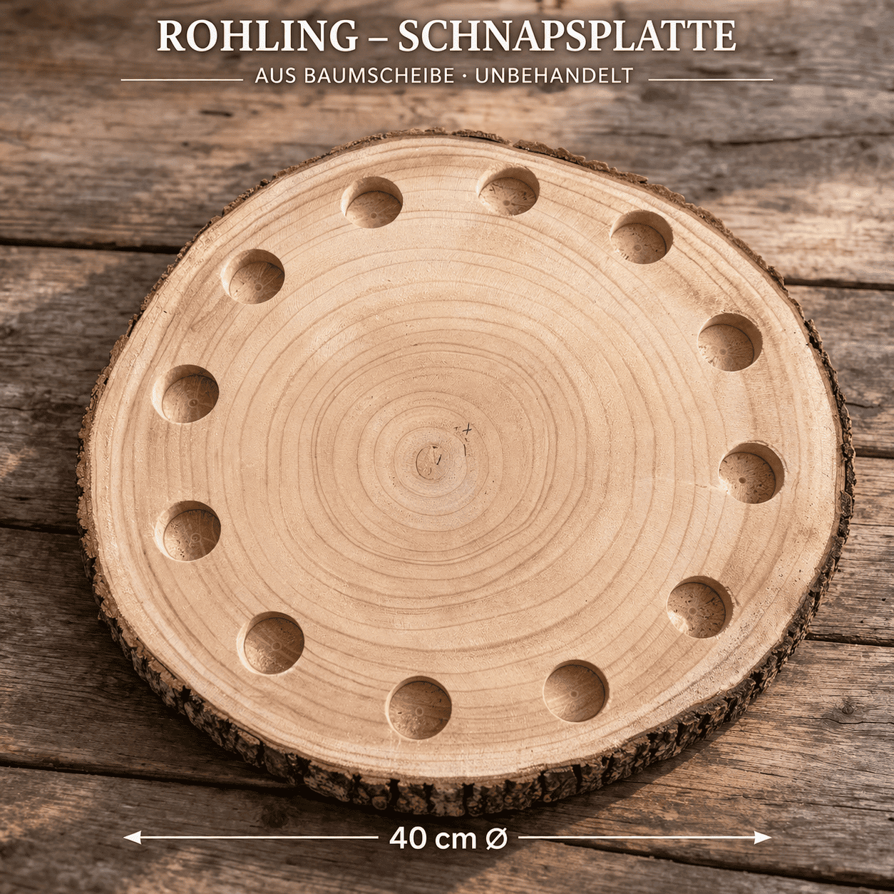 holz schnapsbank rohzustand mit eingefraesten glaeser platzierungen