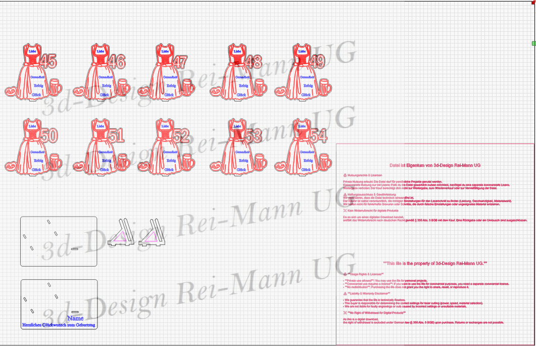 Gutscheinhalter Dirndl 45-54 – SVG DXF Laserdatei | Geburtstag Laserschnitt