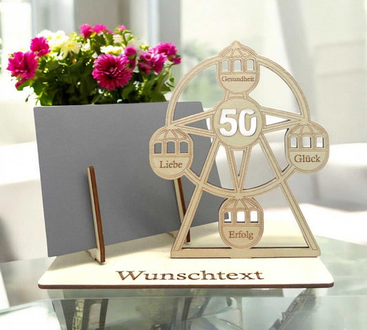 Gutschein verpacken zum 50. Geburtstag im Riesenrad-Design