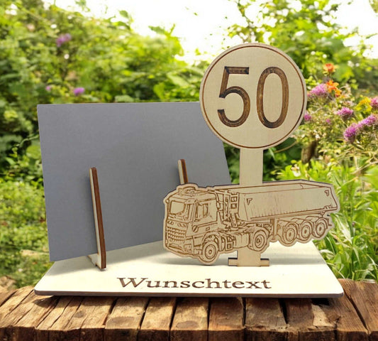 Gutscheinverpackung 50. Geburtstag mit LKW personalisiert