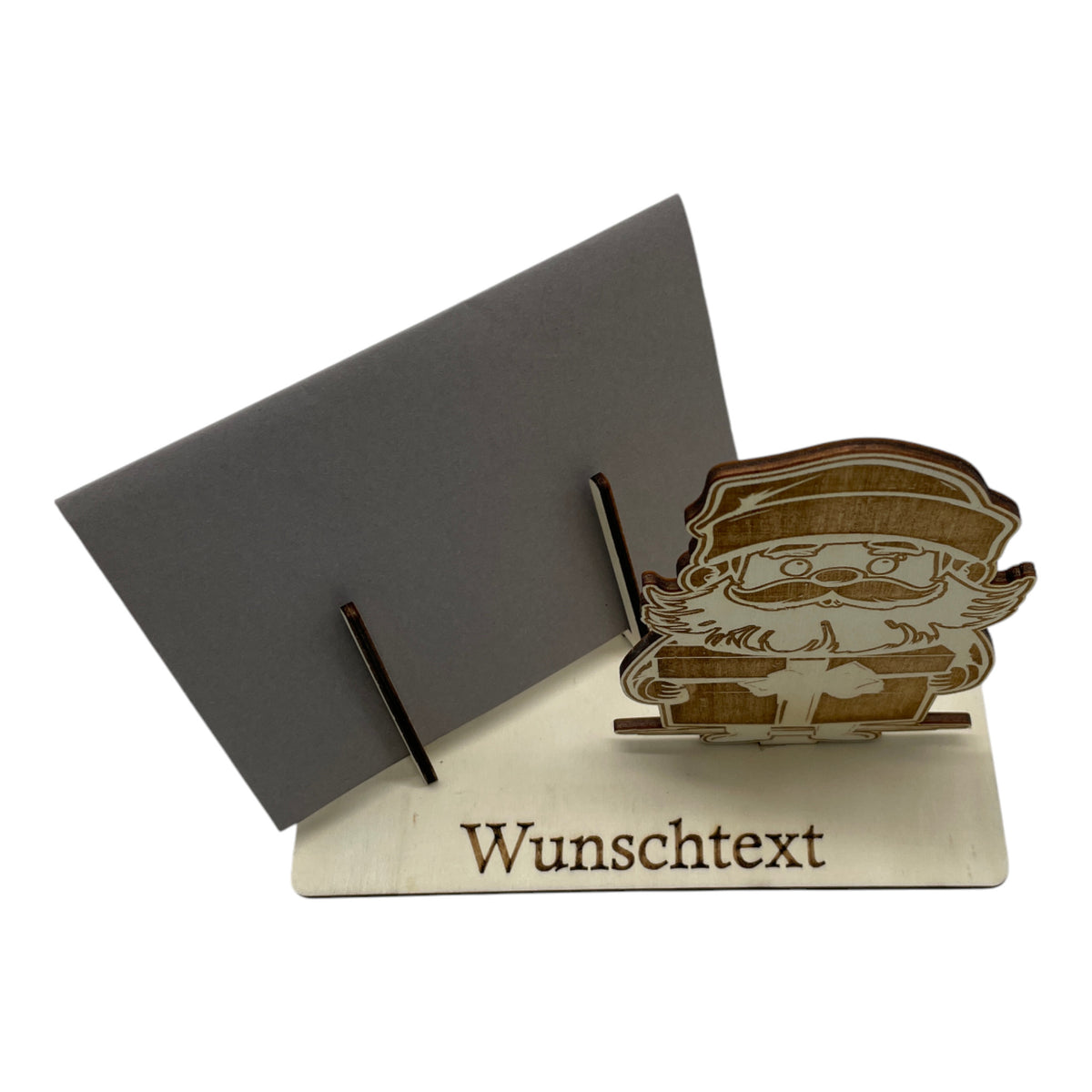 Gutscheinverpackung Weihnachten aus Holz mit Weihnachtsmann und Geschenkpaket und Wunschtext, Ansicht 6