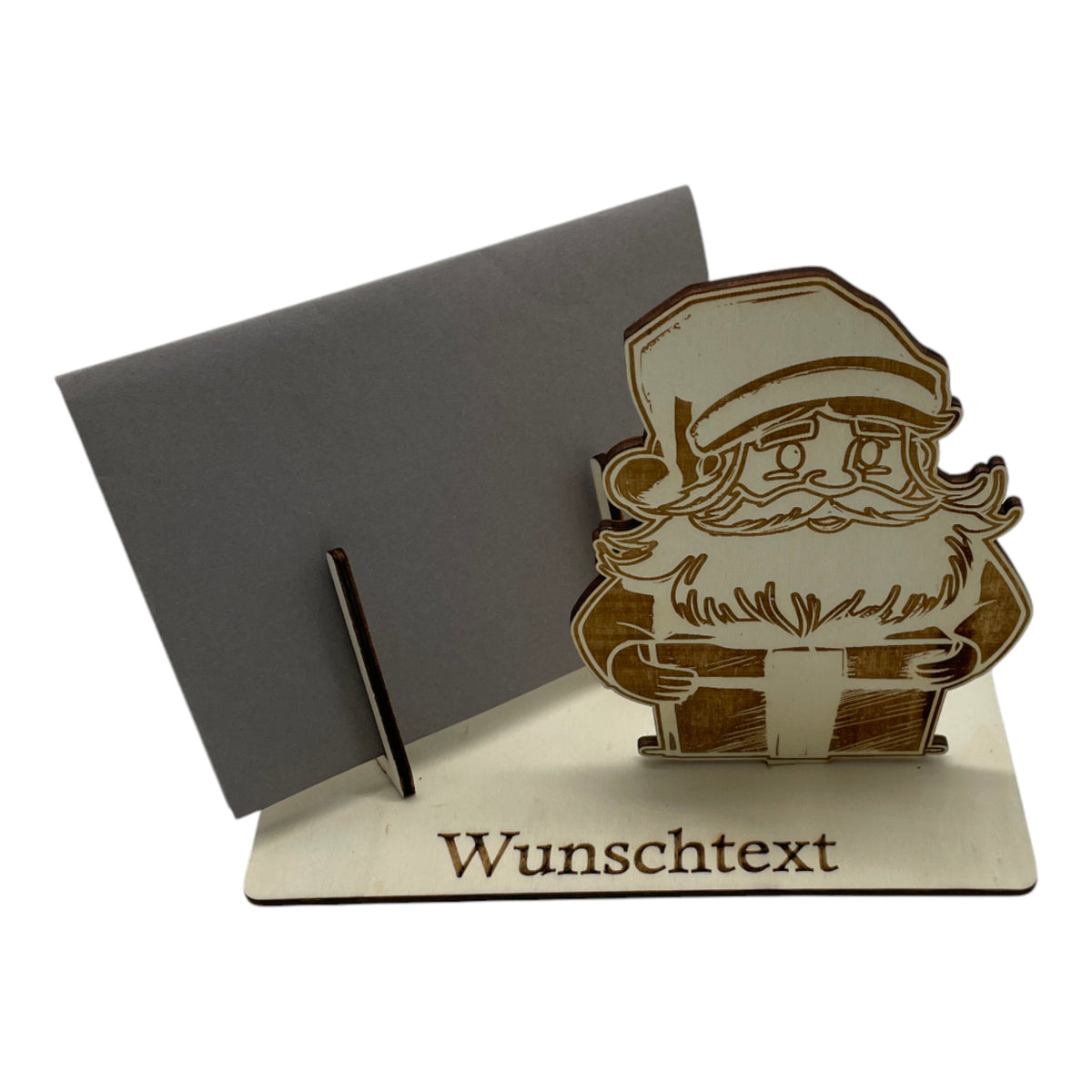 Gutscheinverpackung Weihnachten aus Holz mit lachendem Weihnachtsmann und Wunschtext, Ansicht 4