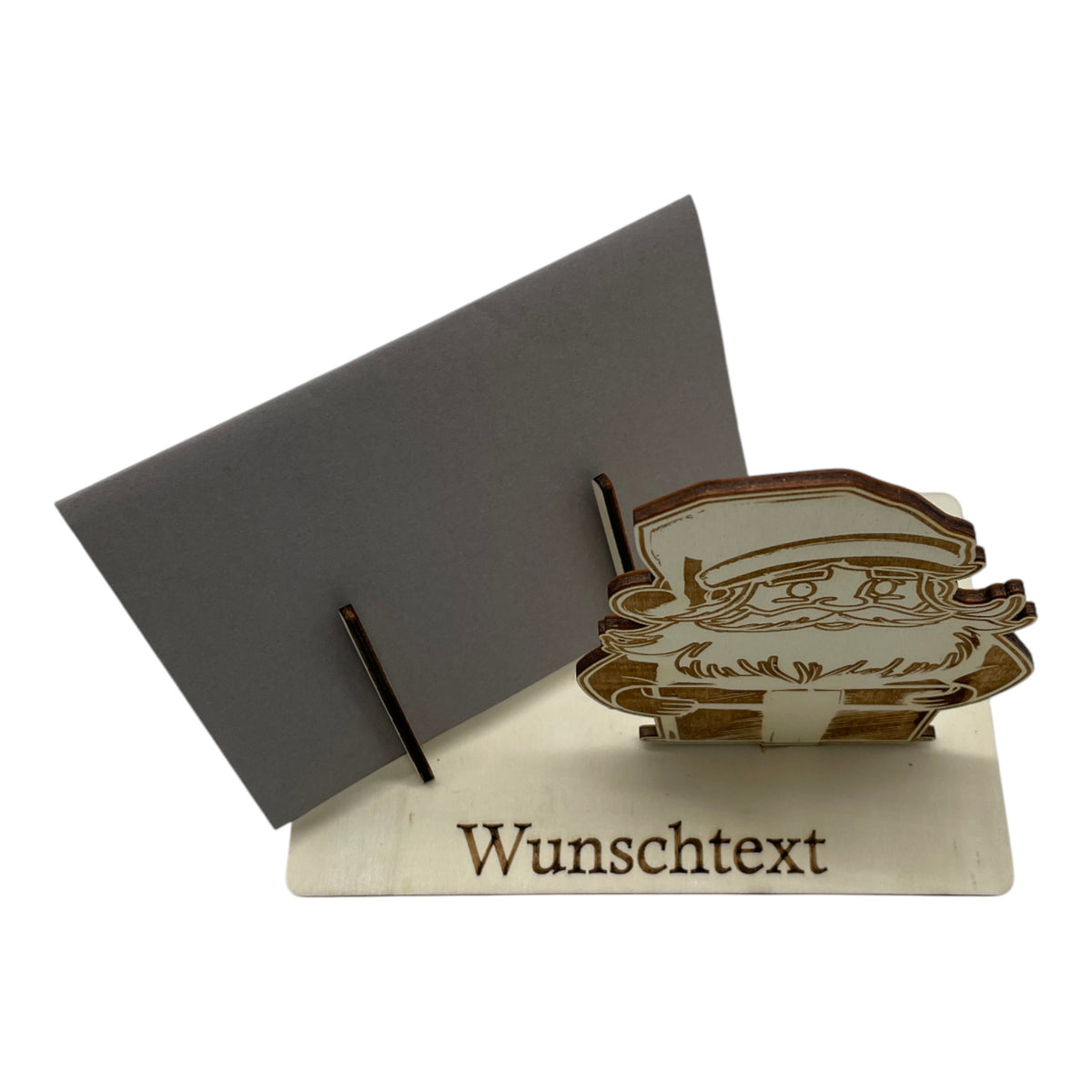 Gutscheinverpackung Weihnachten aus Holz mit lachendem Weihnachtsmann und Wunschtext, Ansicht 7
