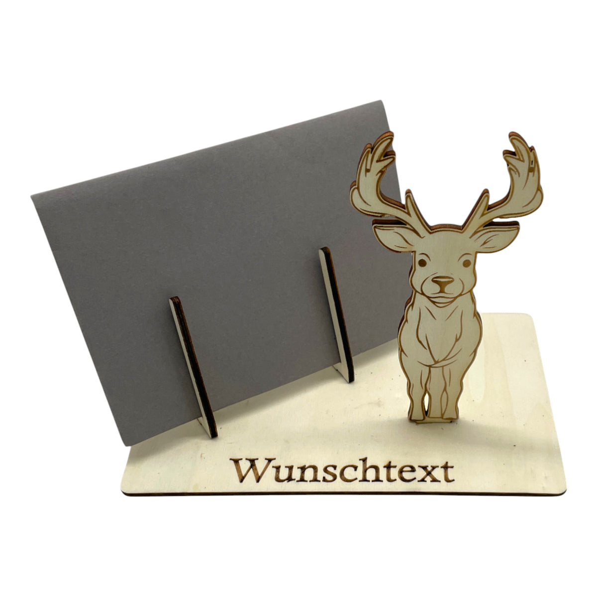 Gutscheinverpackung Weihnachten aus Holz mit Rentier und Wunschtext, Ansicht 2