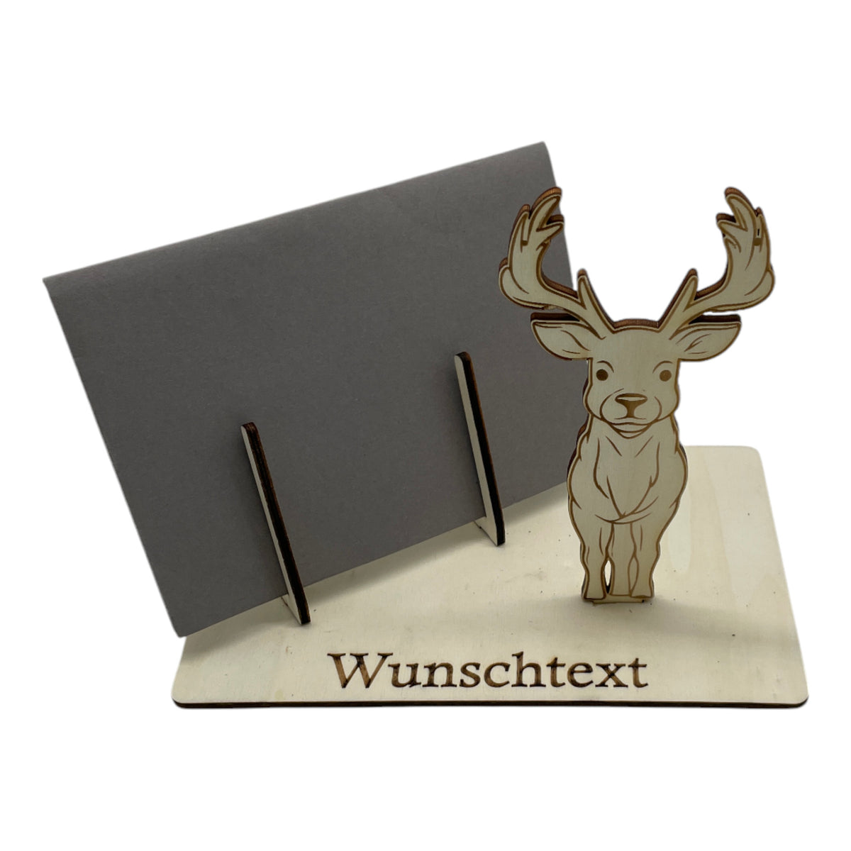 Gutscheinverpackung Weihnachten aus Holz mit Rentier und Wunschtext, Ansicht 3