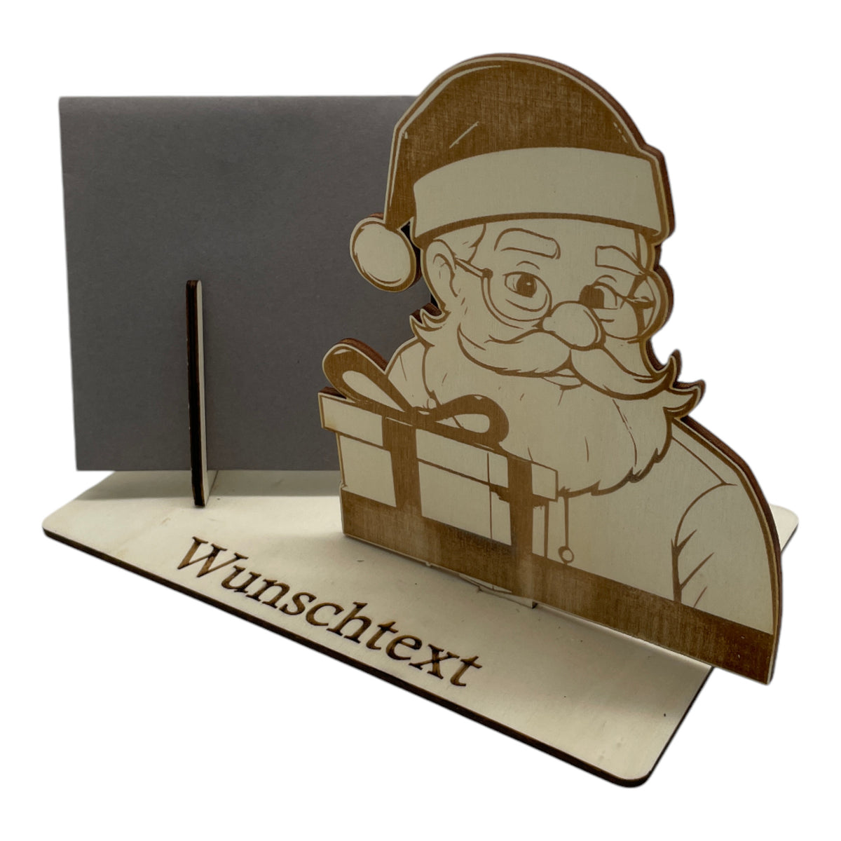 Gutscheinverpackung Weihnachten aus Holz mit Weihnachtsmann und Geschenkbox und Wunschtext, Ansicht 7