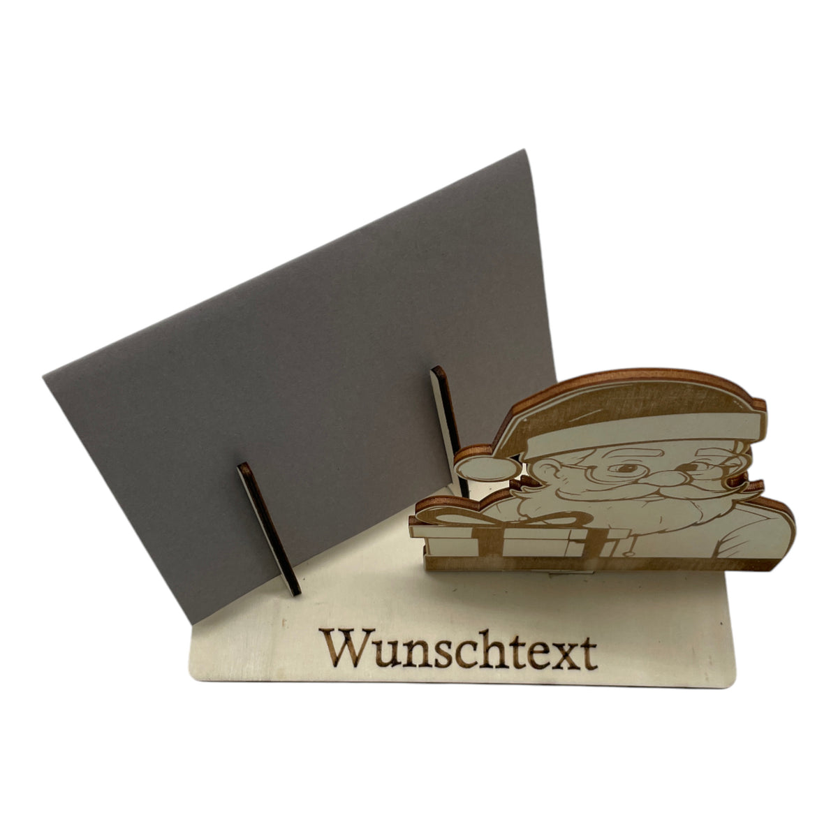 Gutscheinverpackung Weihnachten aus Holz mit Weihnachtsmann und Geschenkbox und Wunschtext, Ansicht 8