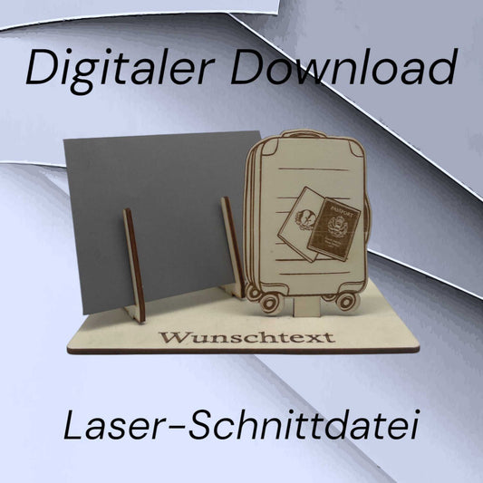 Gutscheinhalter als Lasercut-Datei mit Reisekoffer und Reisepass – ideal für Reisegeschenke
