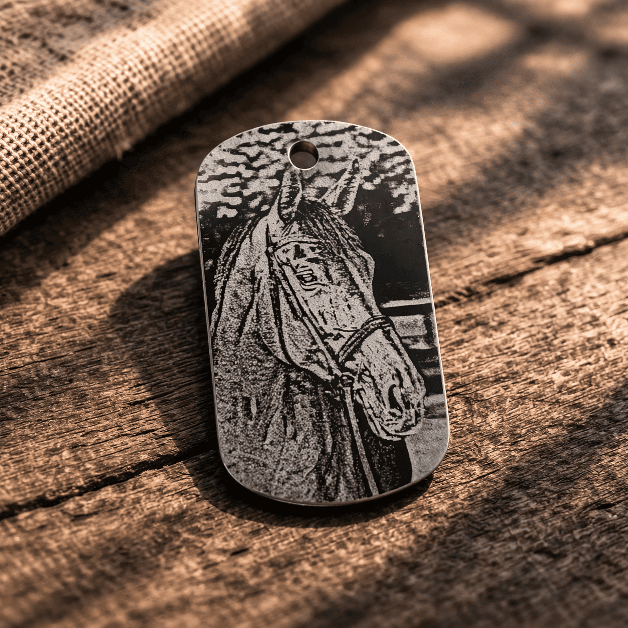 Anhänger mit persönlichem Bild und Gravur auf Metall