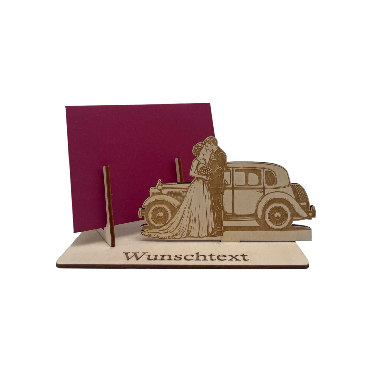 Geldgeschenk zur Hochzeit verpackt mit Holz Gutscheinhalter Brautpaar Auto