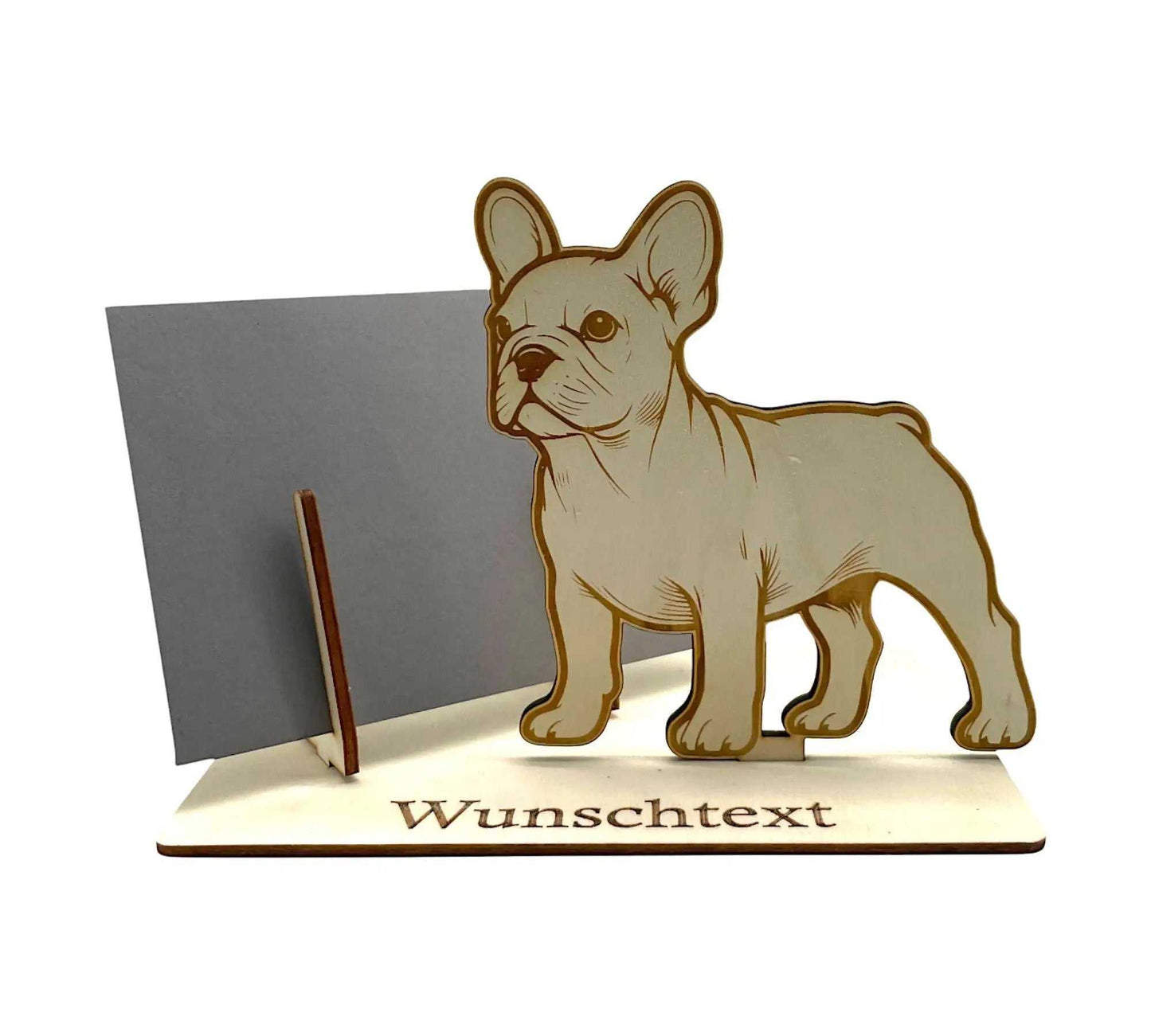 Gutschein verpacken für Hundefans – Bulldogge als Motiv auf Steckplatte mit Umschlag