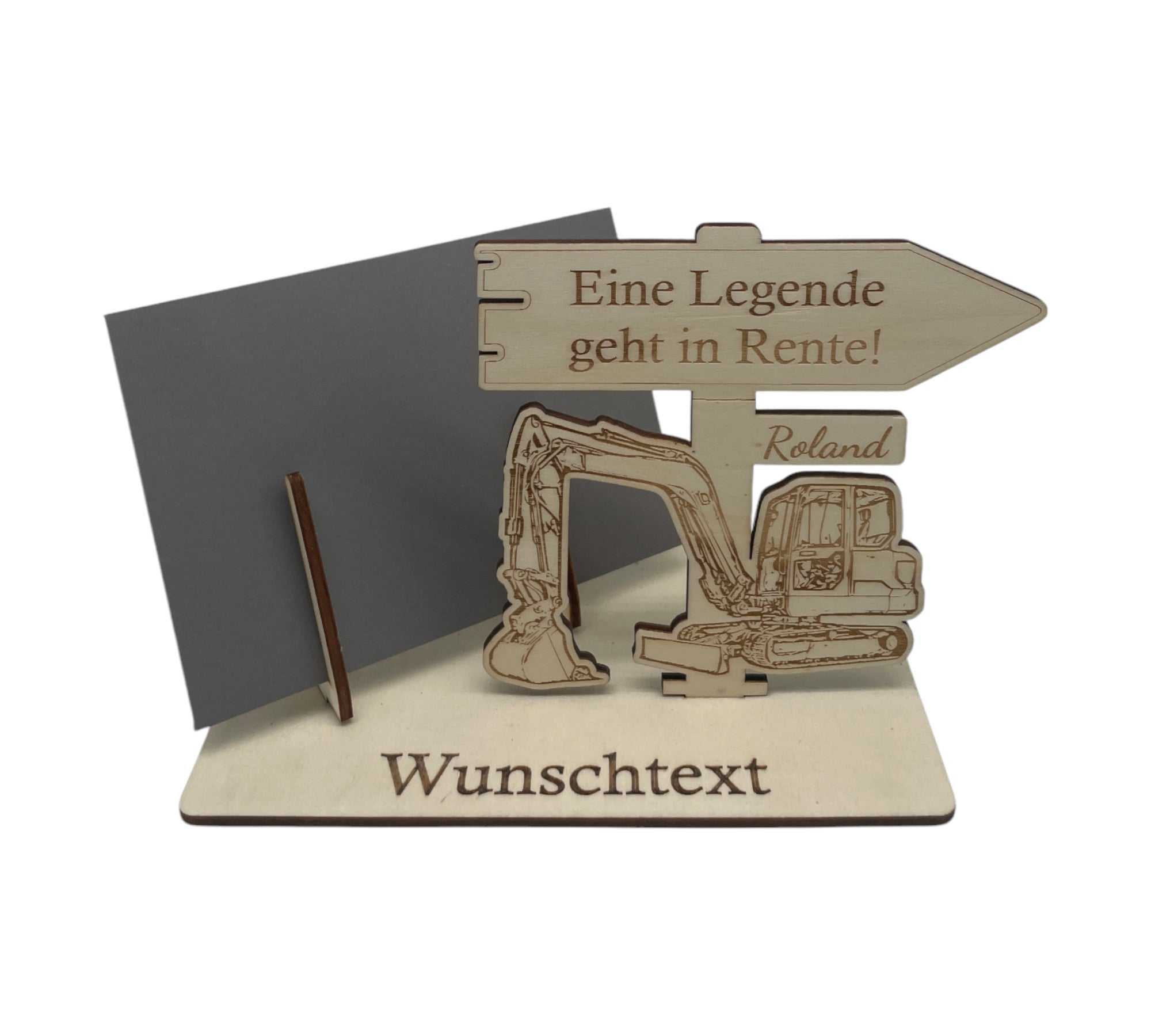 Dekorative Gutscheinverpackung für den Ruhestand – perfekte Geschenkidee für Maschinenführer und Bauleiter.