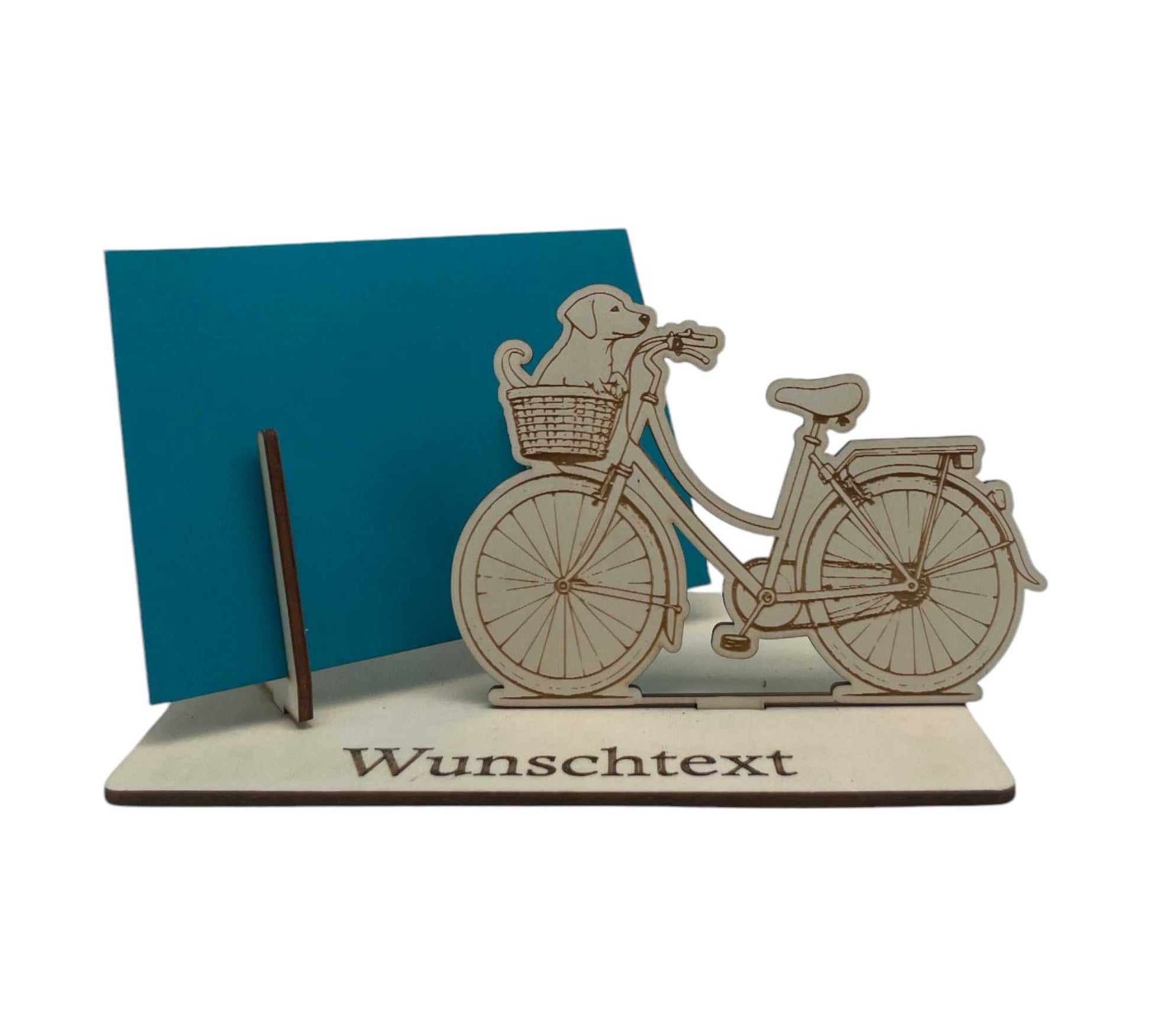 Gutscheinverpackung Fahrrad mit Hund im Korb