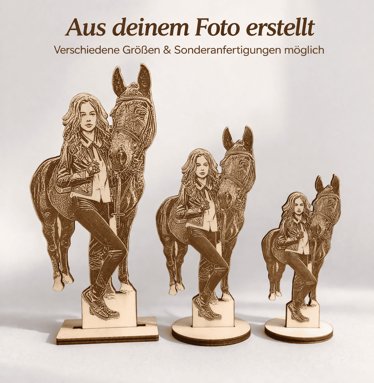 Freistehende Figur aus Holz als personalisiertes Geschenk aus deinem Foto