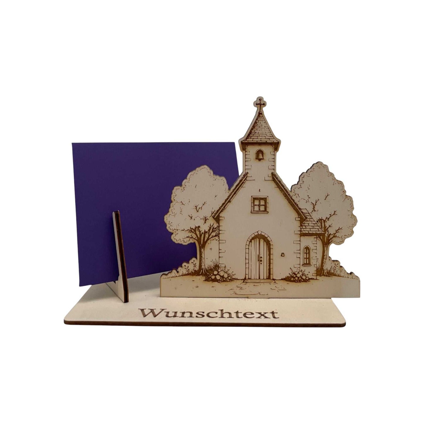 Geldgeschenk Hochzeit verpacken mit Holz Gutscheinhalter Kirche Motiv
