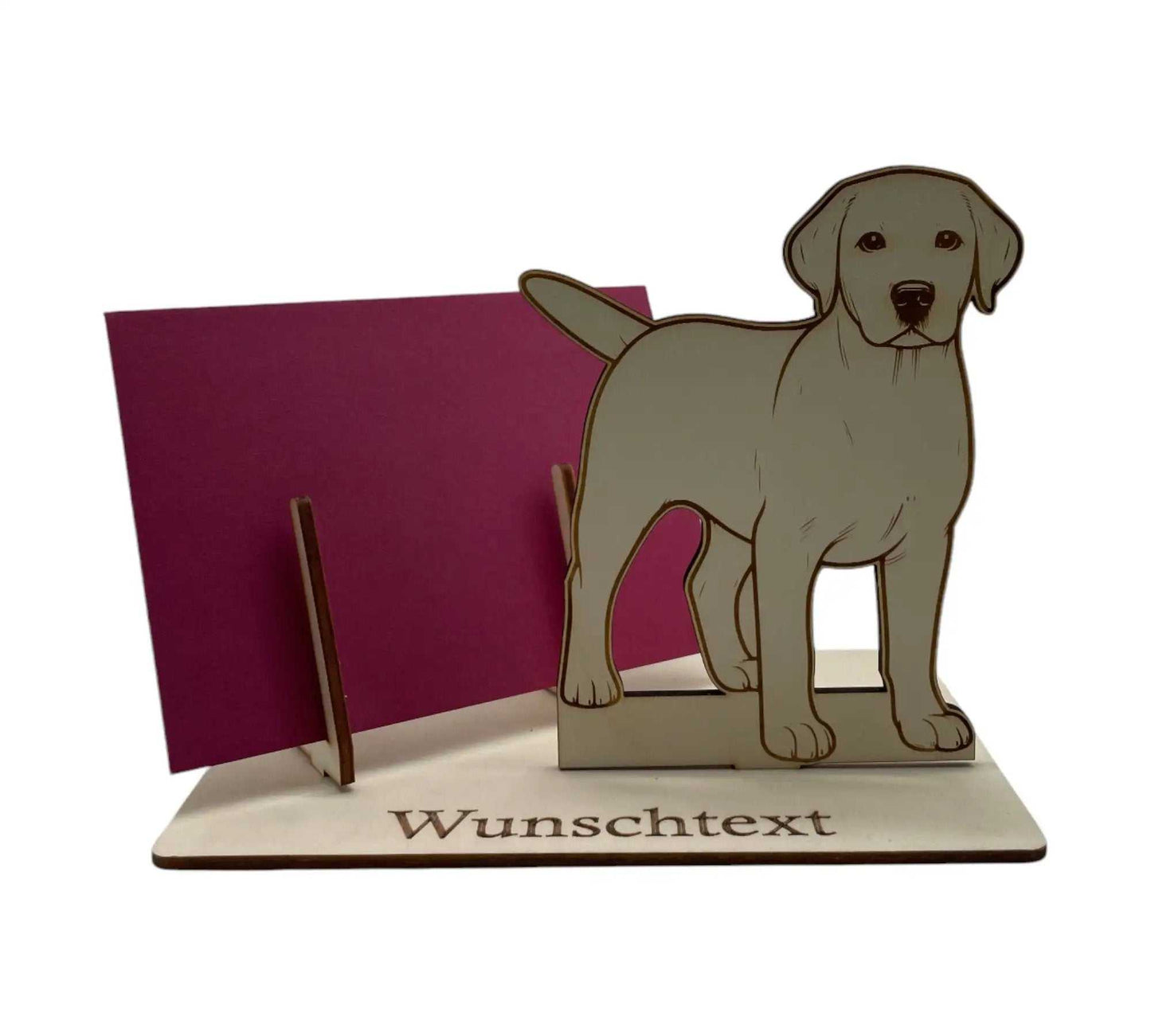 Stilvolle Holz-Geschenkverpackung mit Labrador-Motiv – perfekt zum Geldgeschenke verpacken oder Gutscheine verschenken.