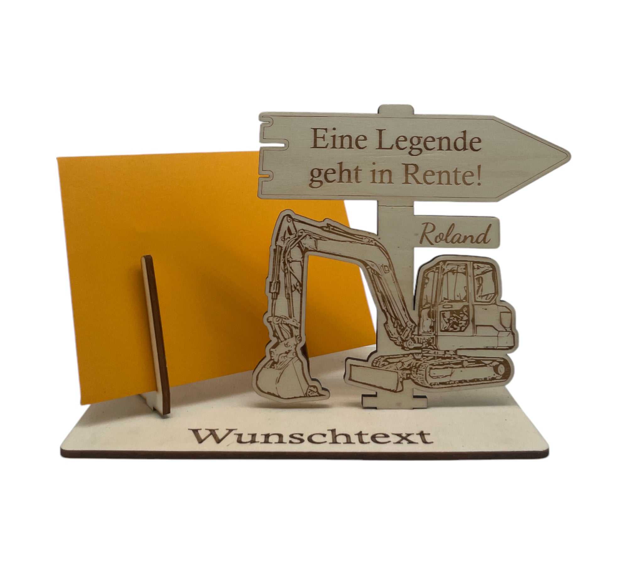 Geschenk-Gutscheinverpackung für den Ruhestand – liebevoll gestaltetes Baustellen-Design mit passender Gravur.