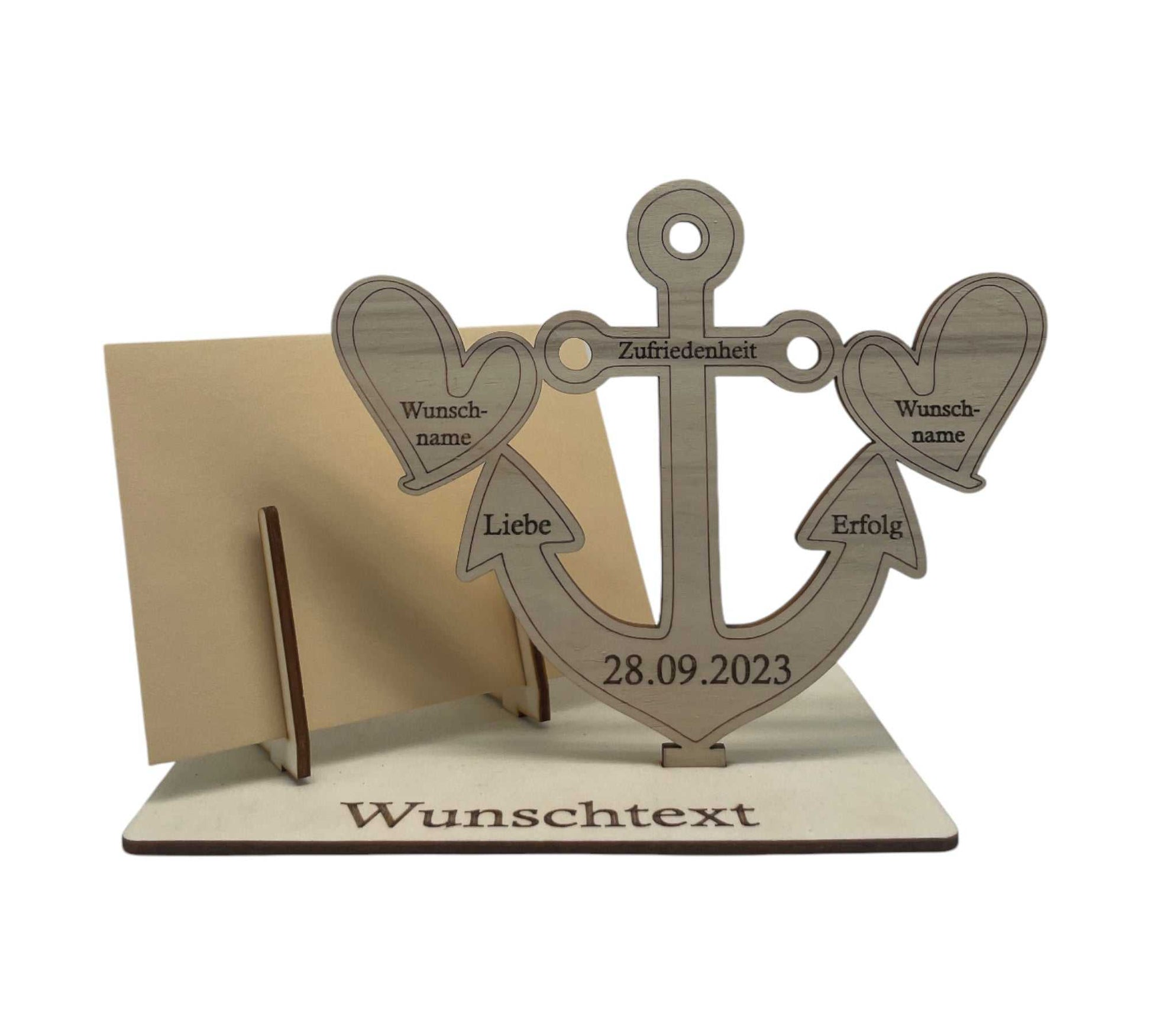 Hochzeitsgeschenk mit Gravur auf Holz-Anker