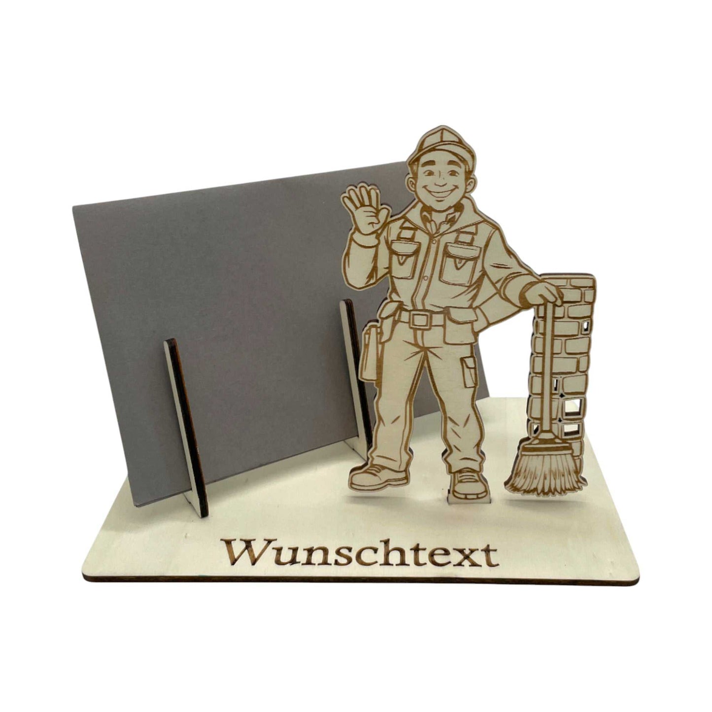 Geldgeschenk verpacken mit Schornsteinfeger aus Holz und Platz für Wunschtext