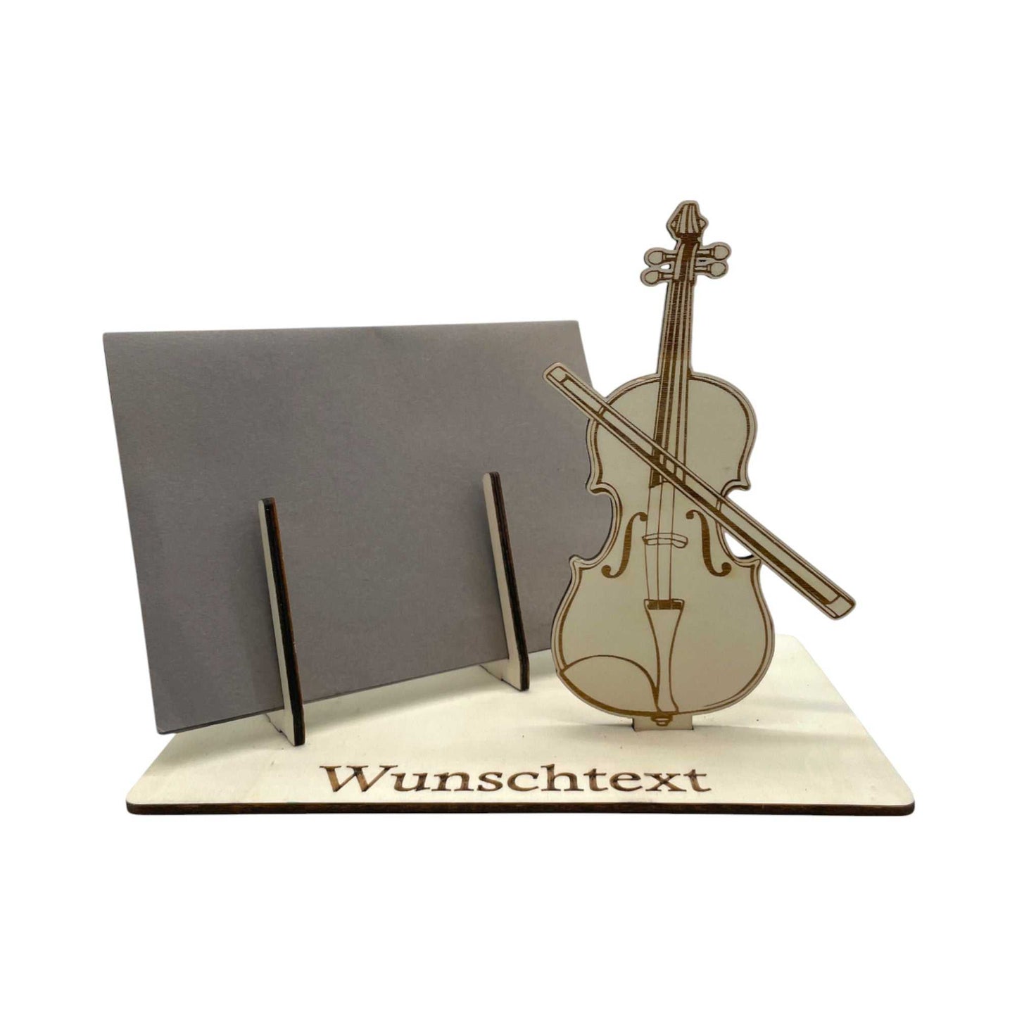 Gutschein verpacken zum Konzertbesuch – Holzfigur mit Geige und Platz für Text