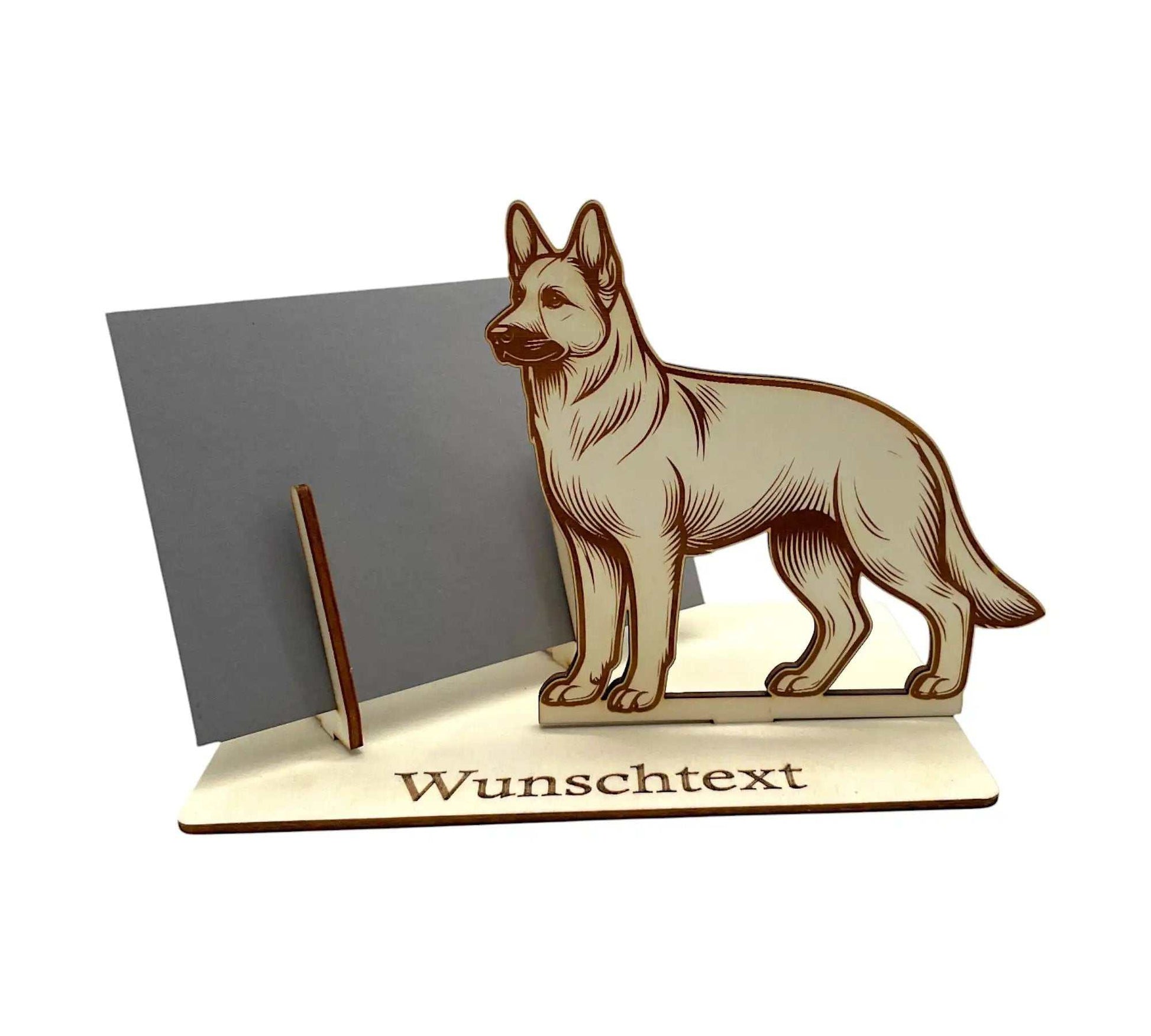 Geldgeschenk verpacken mit Hundemotiv – stehender Schäferhund aus Holz
