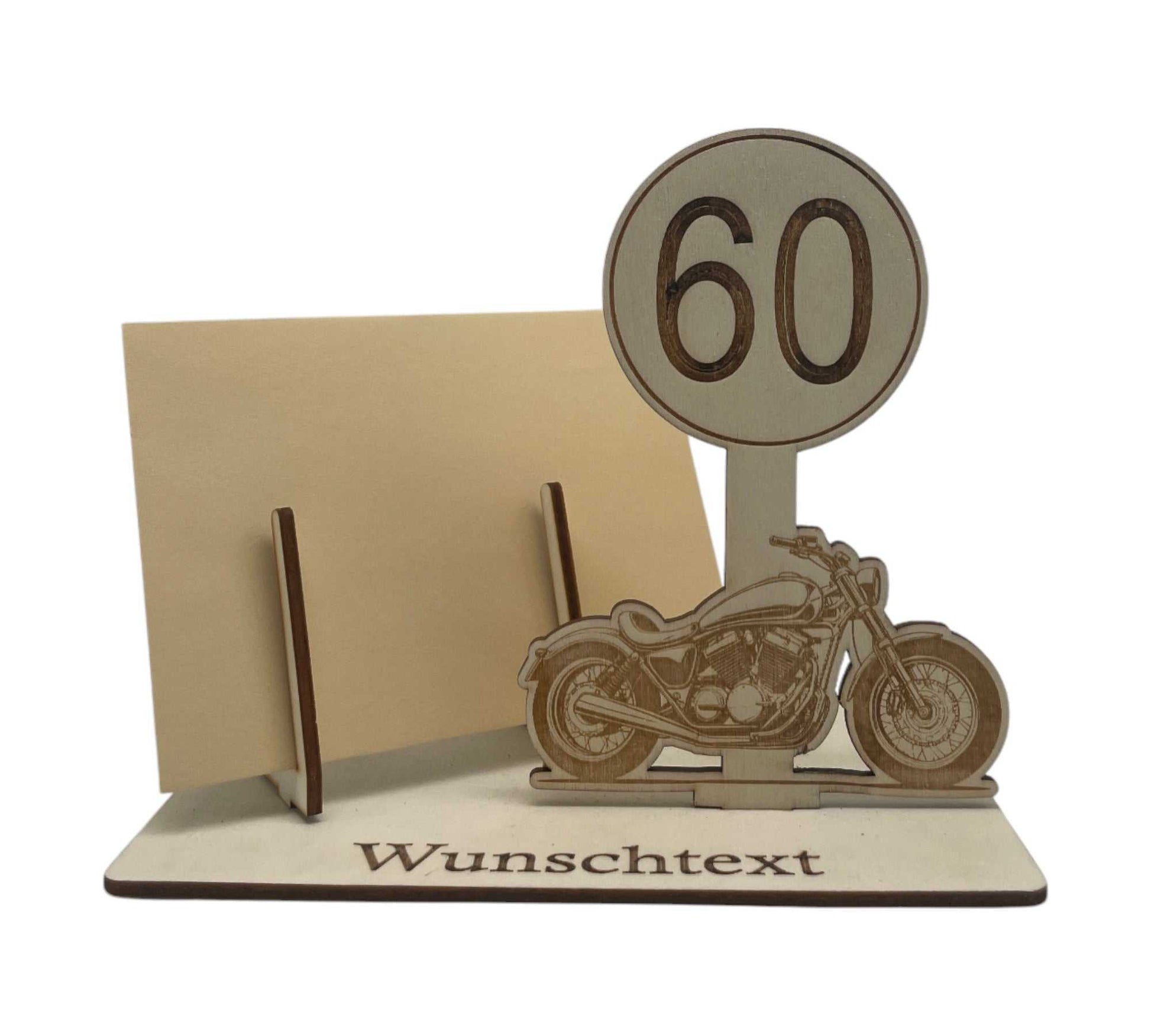 Gutschein kreativ verpacken für den 60 Geburtstag – Holzverpackung mit Motorrad-Motiv, ideal für Reise- und Tourenfreunde.
