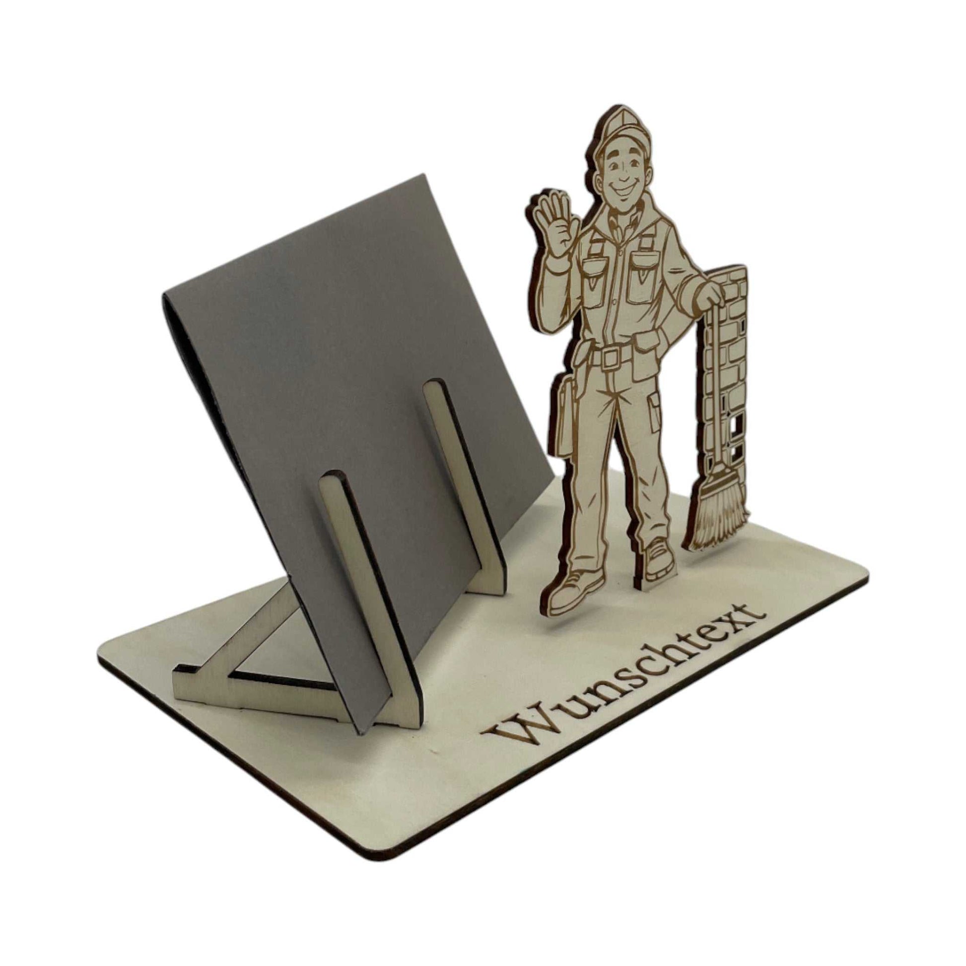 Gutschein verpacken zum Ruhestand – Schornsteinfeger als Figur mit Textfeld