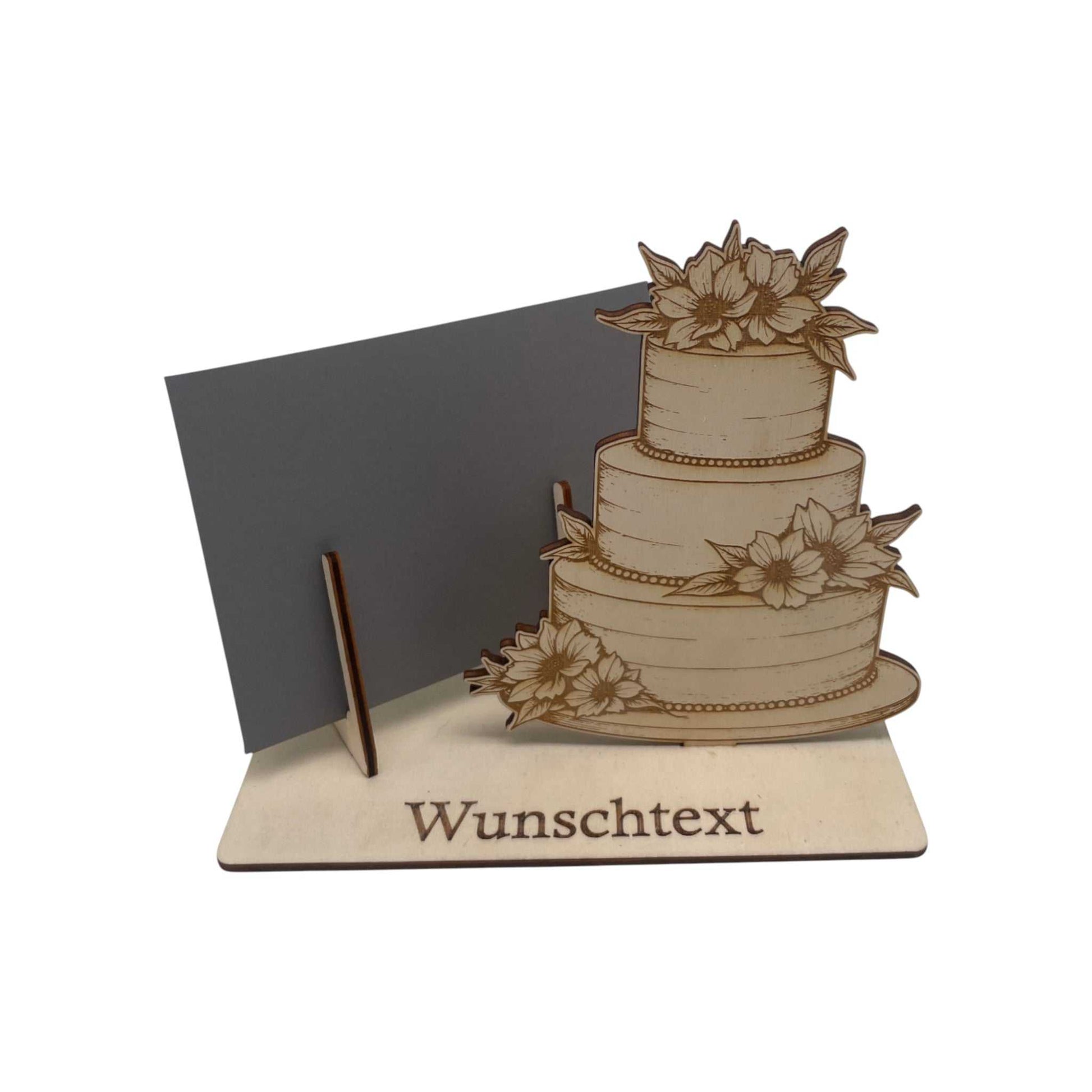 Holz Gutscheinhalter mit Hochzeitstorte zum Gutschein verpacken