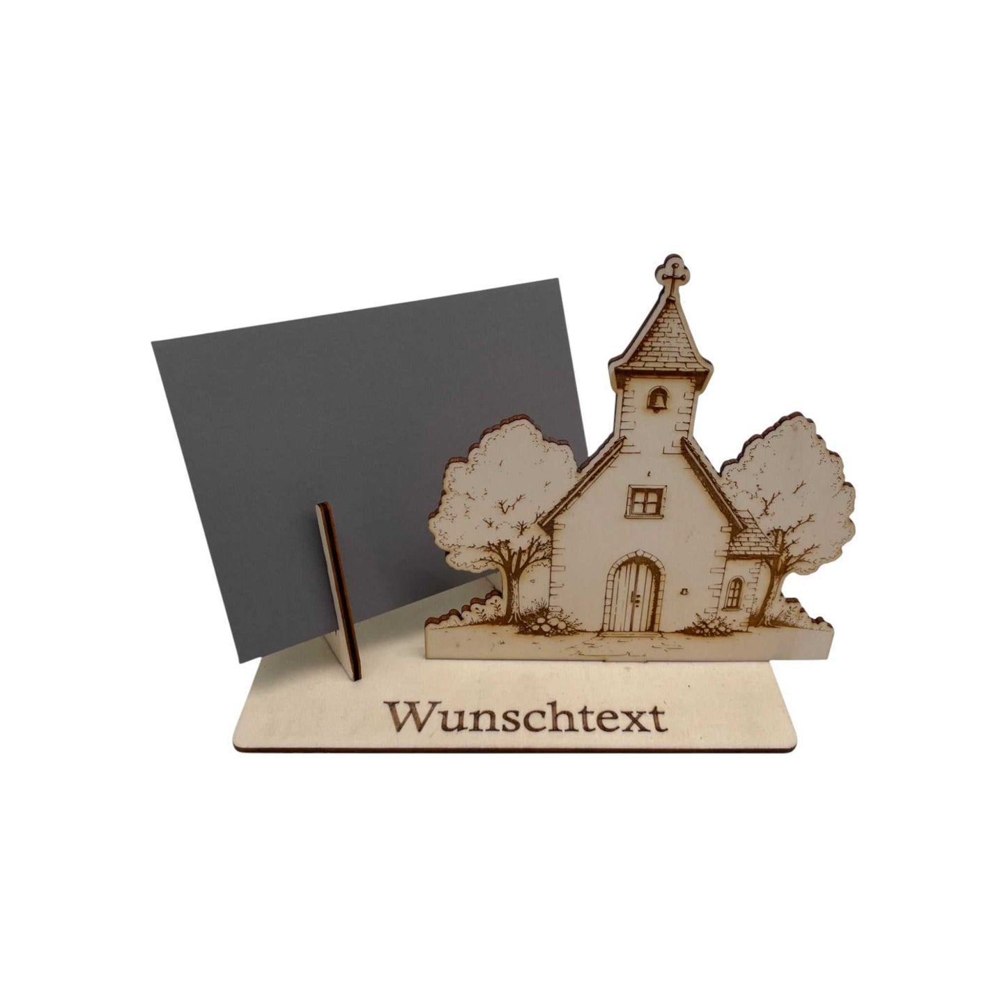 Holz Gutscheinhalter mit Kirchenmotiv zum Gutschein verpacken für Hochzeit oder Taufe