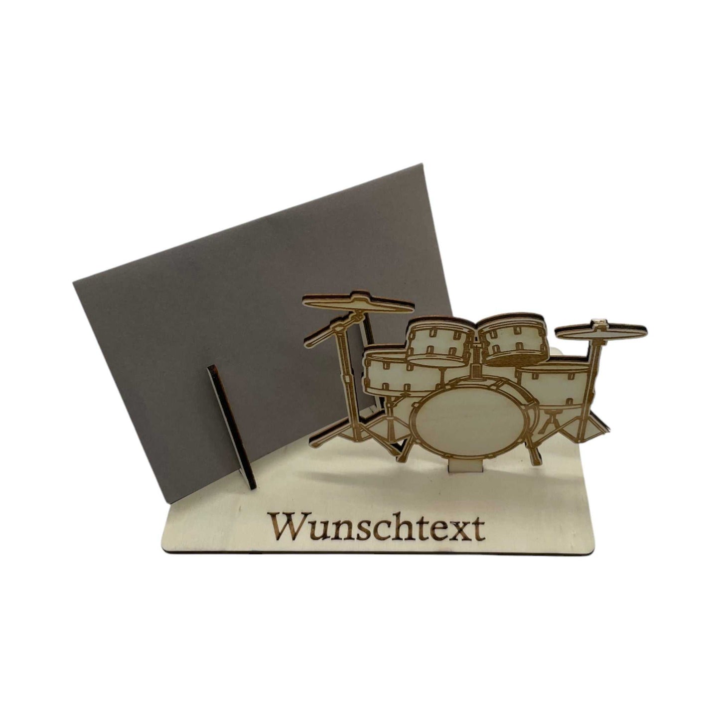 Gutscheinhalter aus Holz mit Schlagzeug-Design – kreative Geschenkidee für Geburtstage, Geldgeschenke und Konzertbesuche.