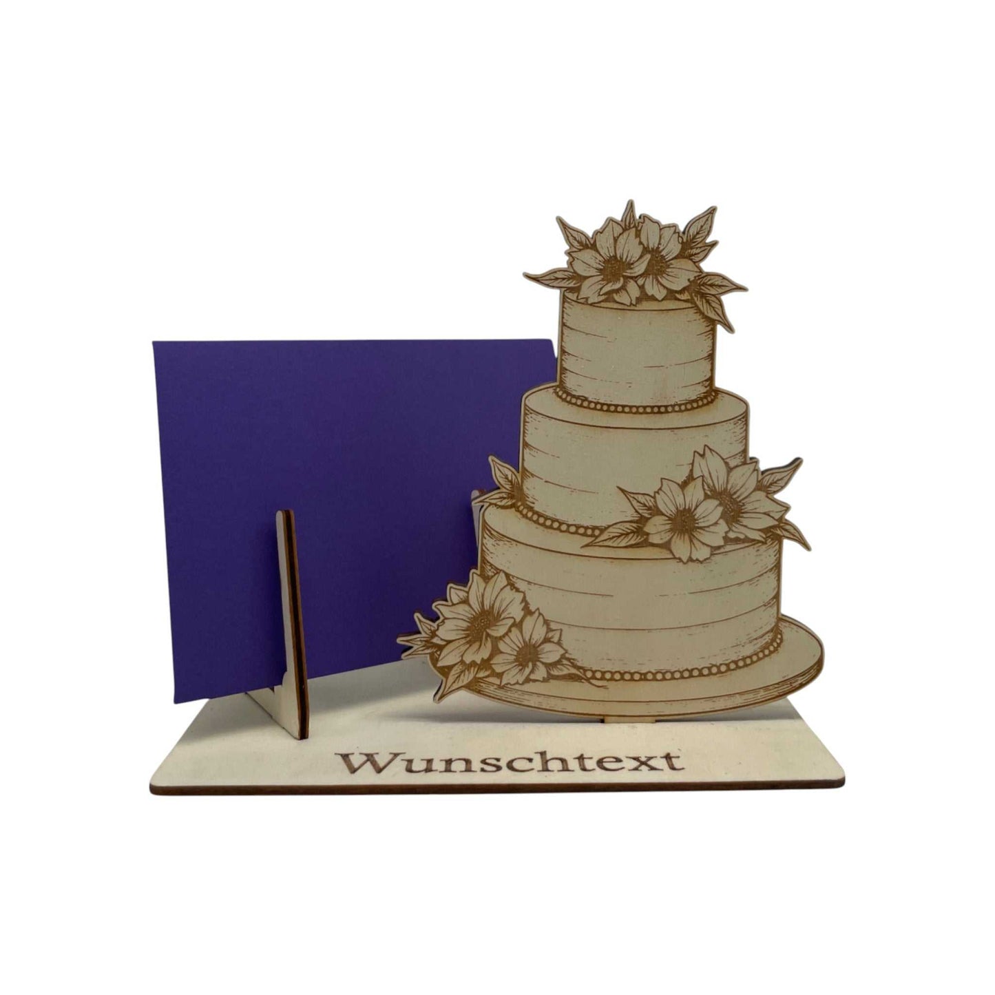 Gutscheinhalter Hochzeit mit Torte und personalisierter Grundplatte