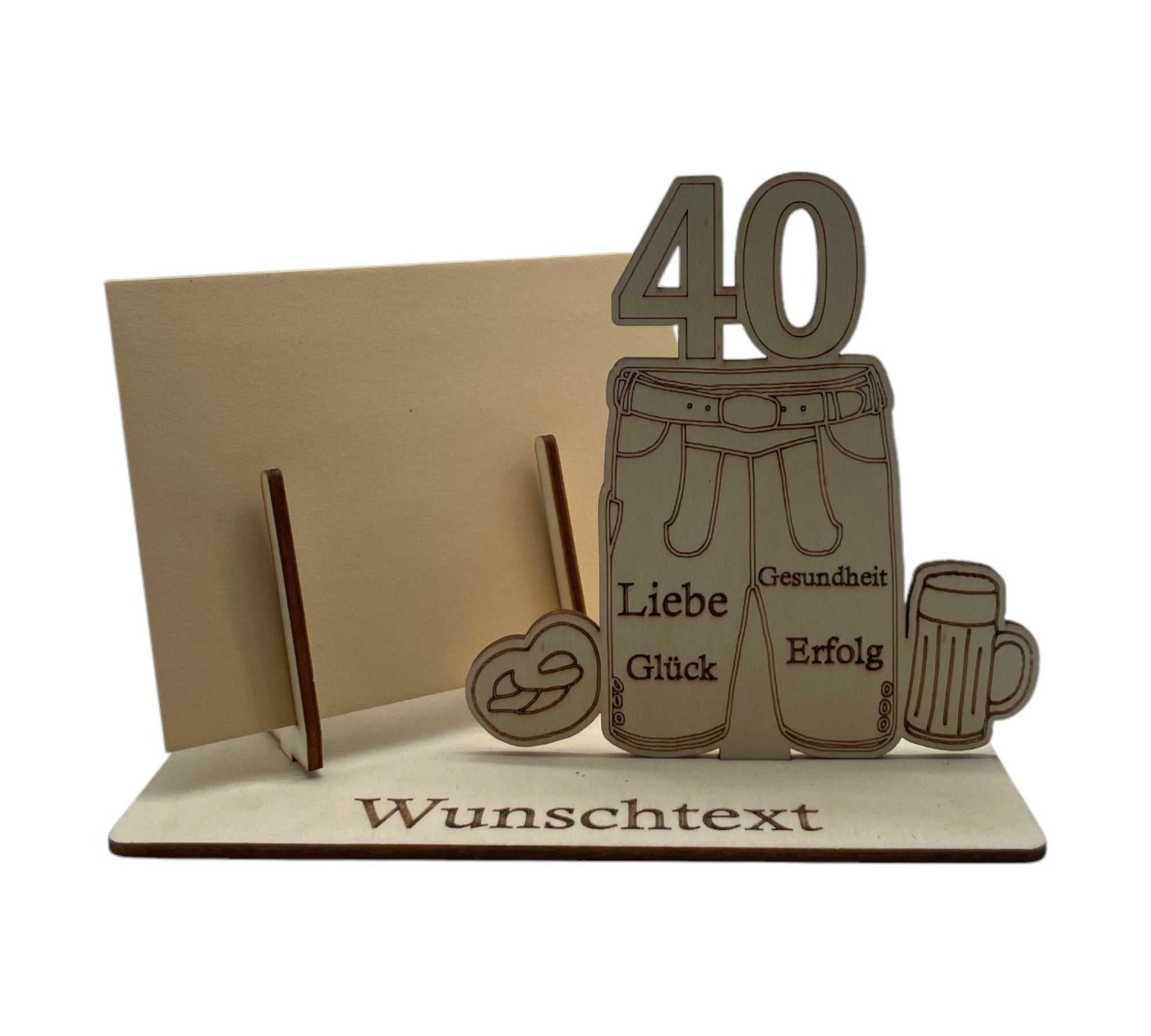 Gutscheinverpackung 40. Geburtstag Lederhose mit Gravur